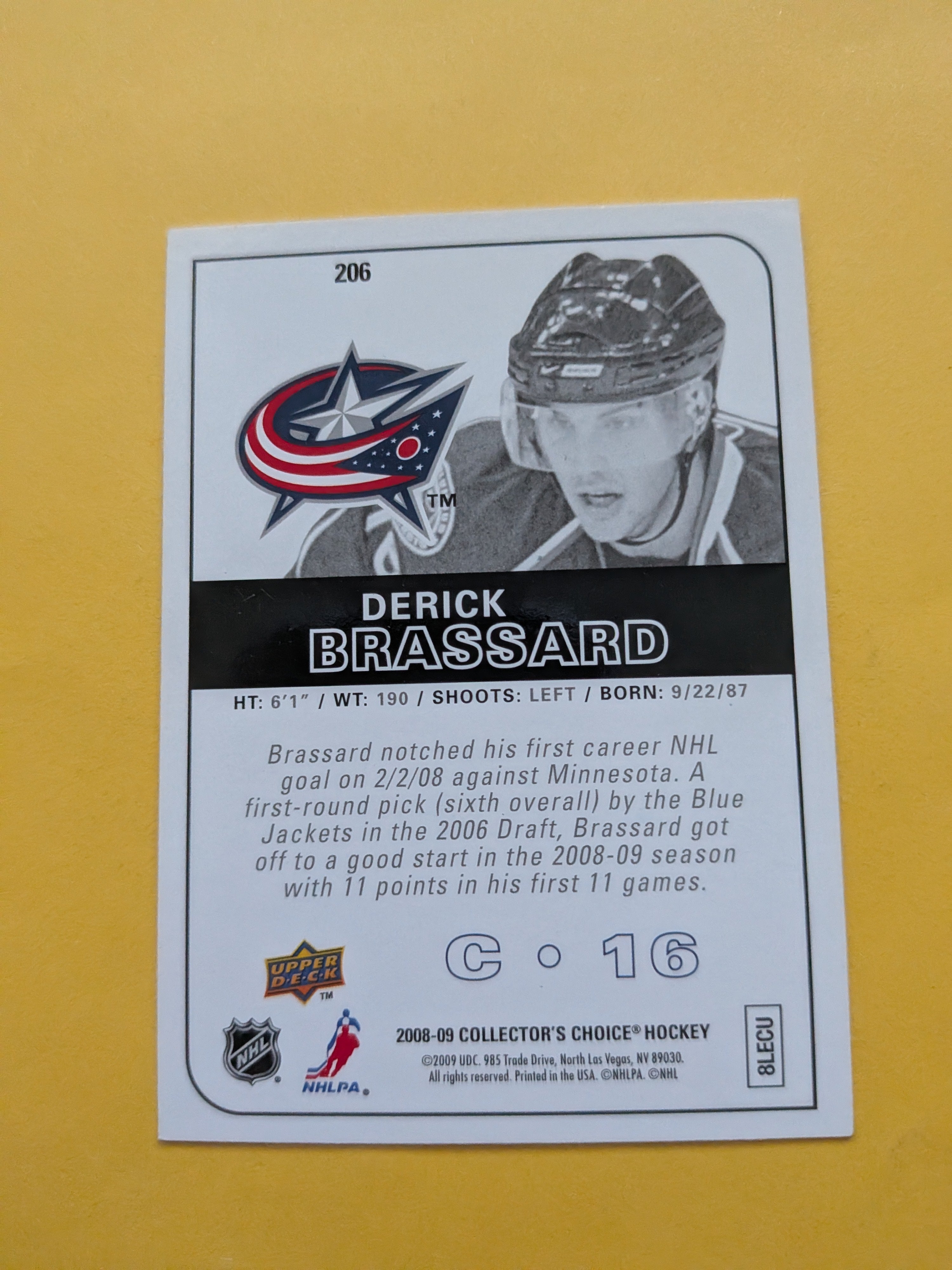 Derick Brassard Signed Columbus Blue Jackets Rookie Card C