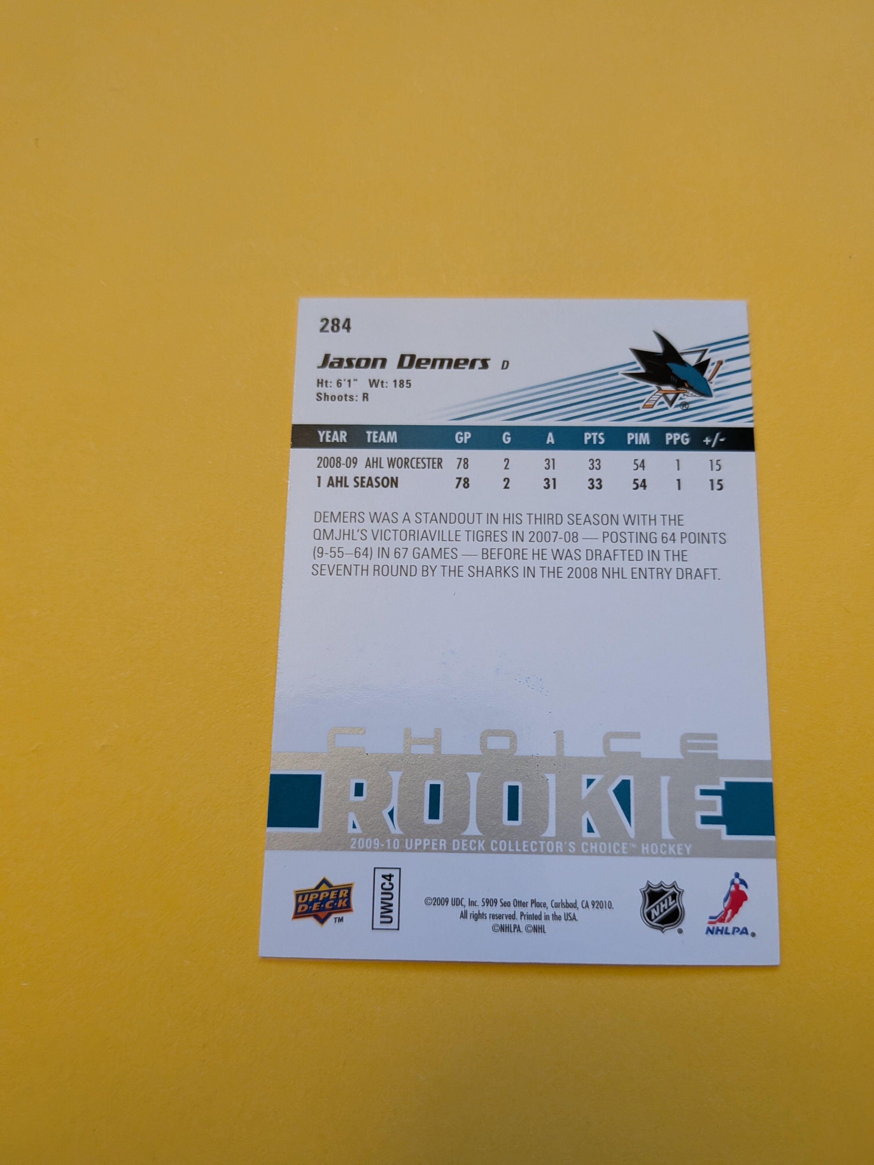 Jason Demers Signed San Jose Sharks Rookie Card A
