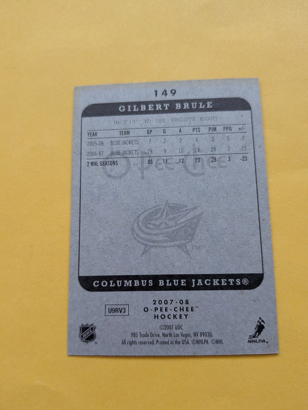 Gilbert Brule Signed Columbus Blue Jackets Card B