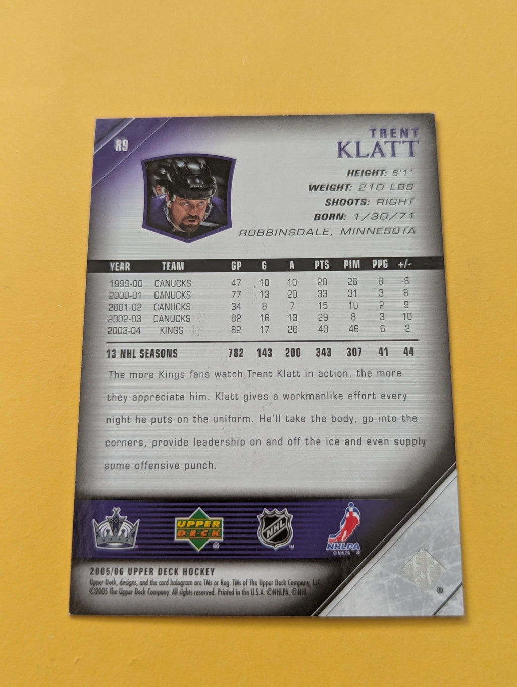 Trent Klatt Signed Los Angeles Kings Card
