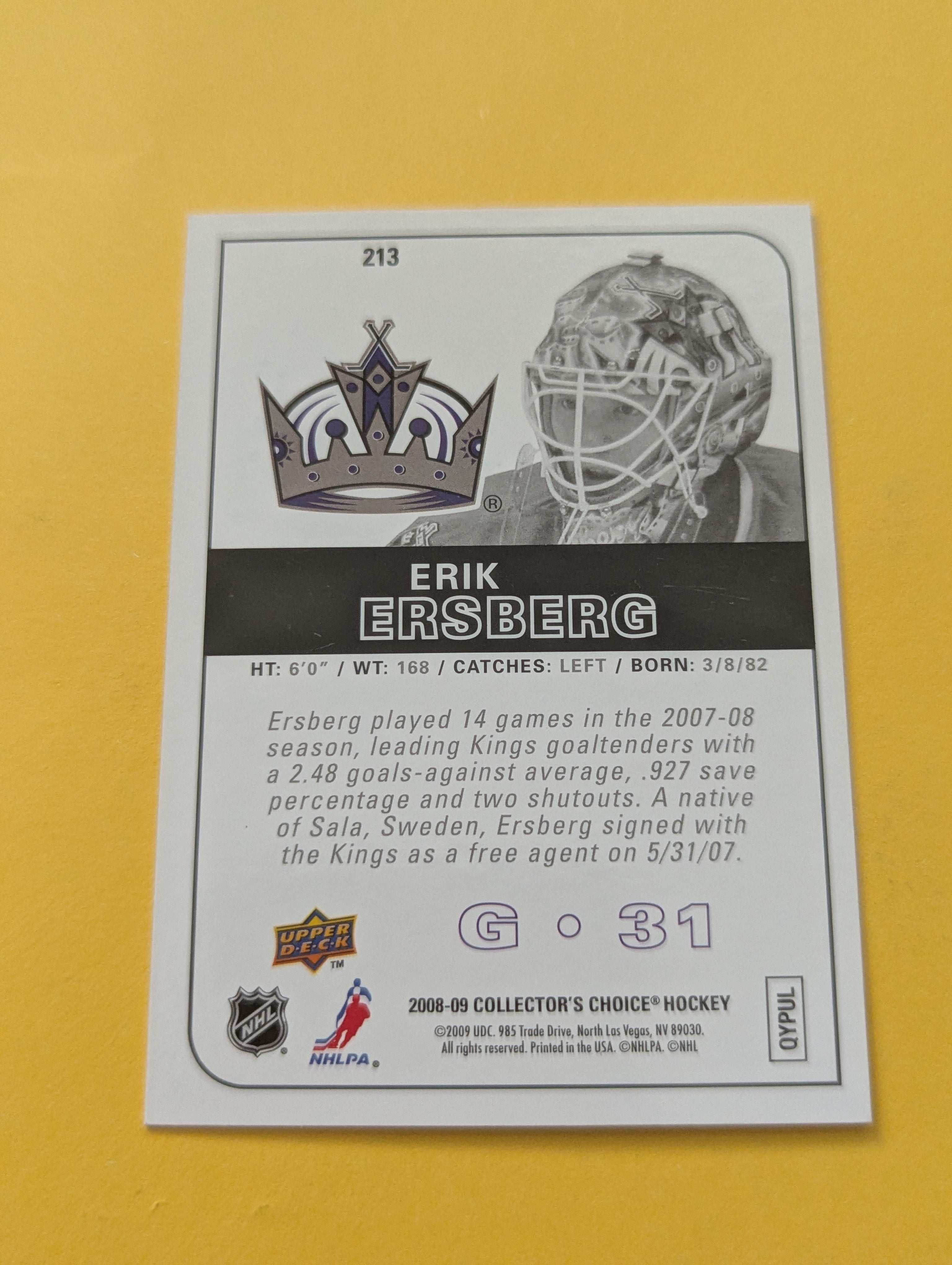 Erik Ersberg Signed Los Angeles Kings Rookie Card