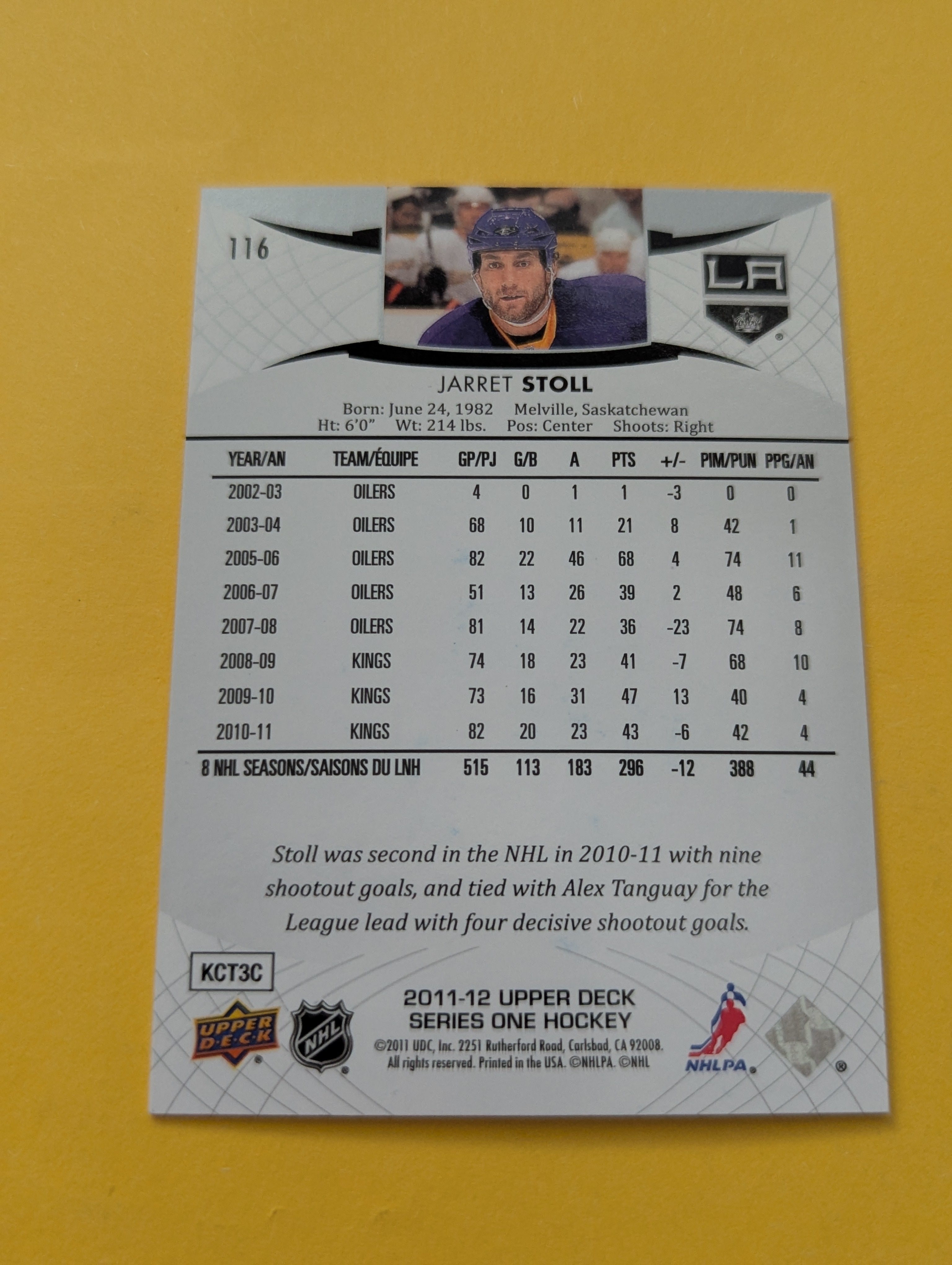 Jarret Stoll Signed Los Angeles Kings Card