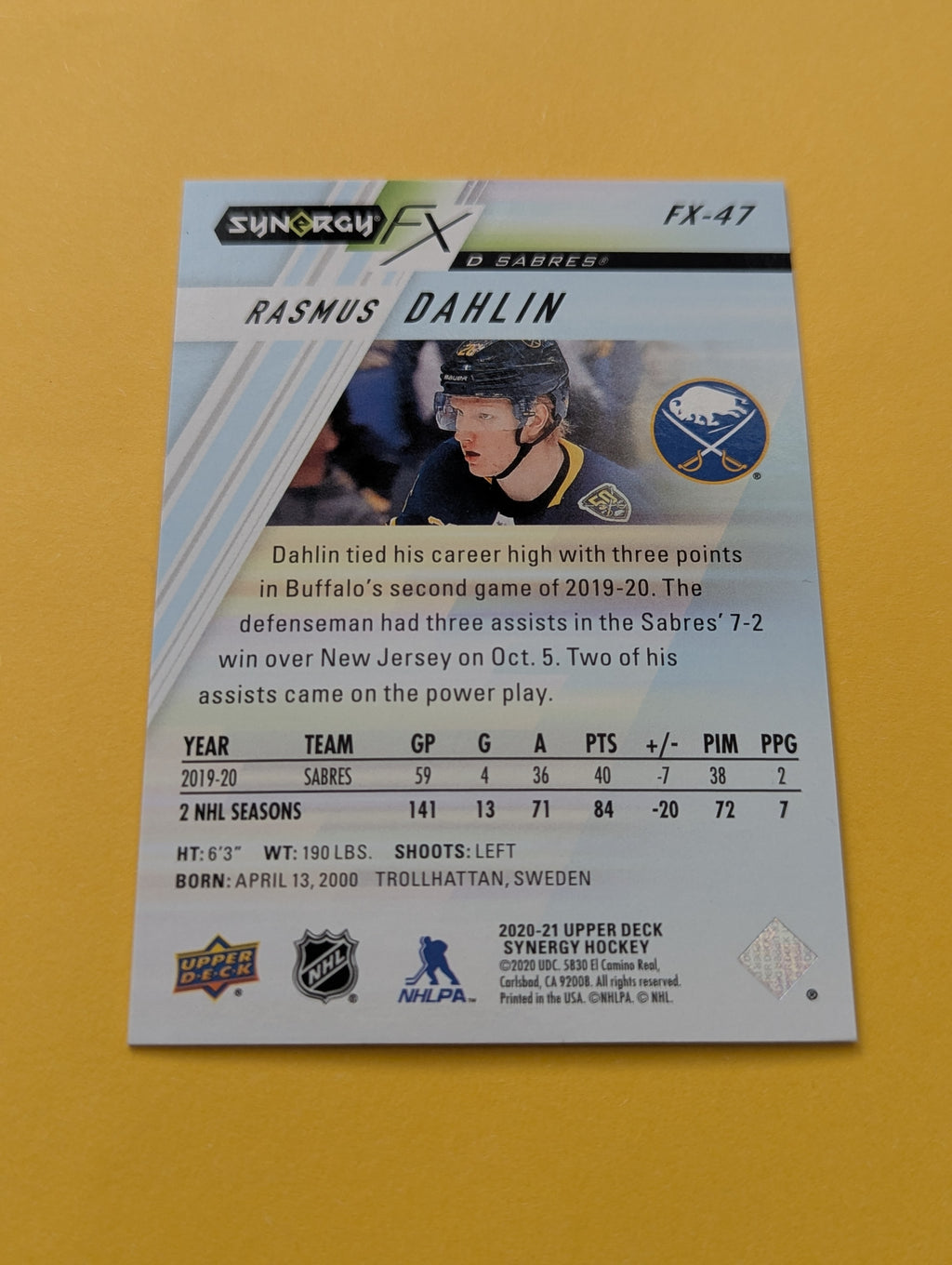 Rasmus Dahlin 20-21 Synergy FX Card 409/749