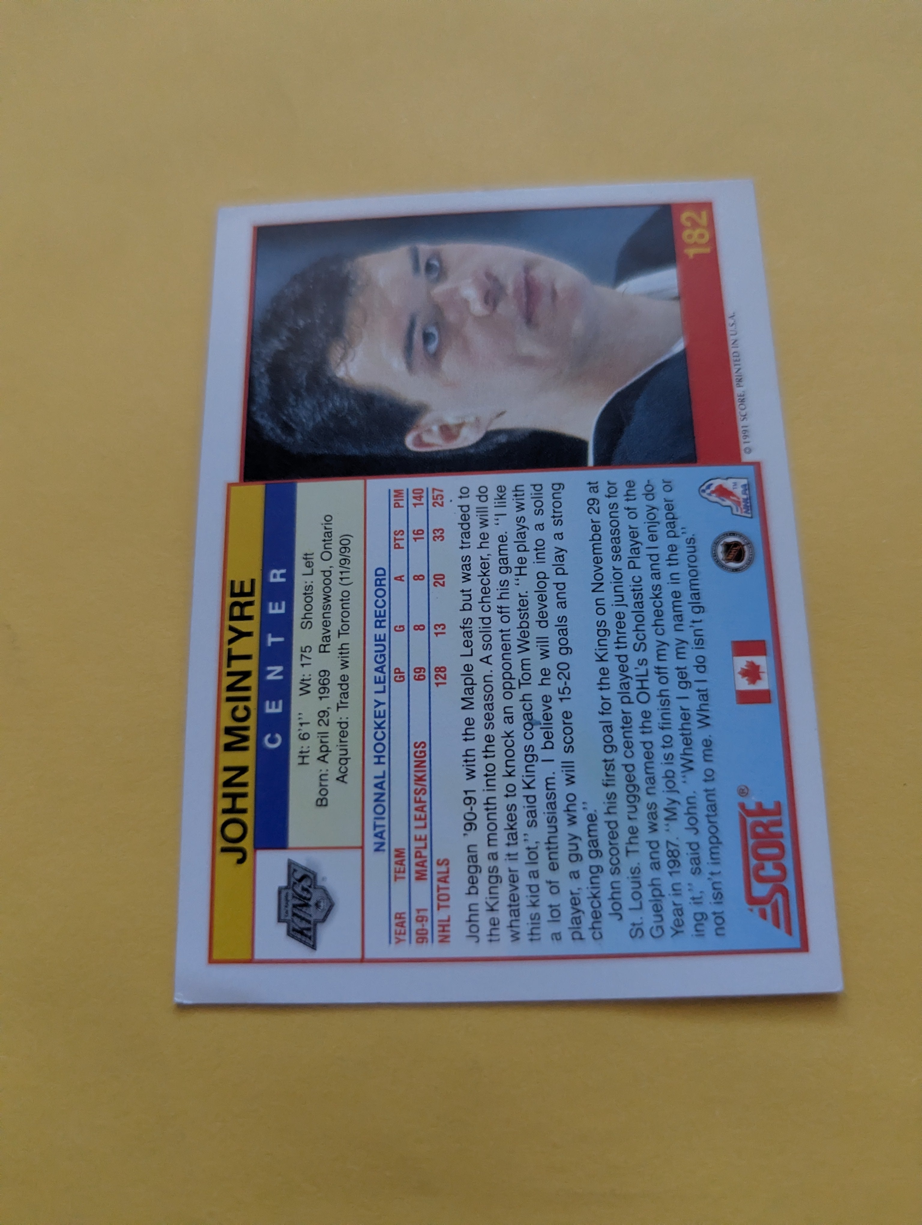 John McIntyre Signed Los Angeles Kings Card B