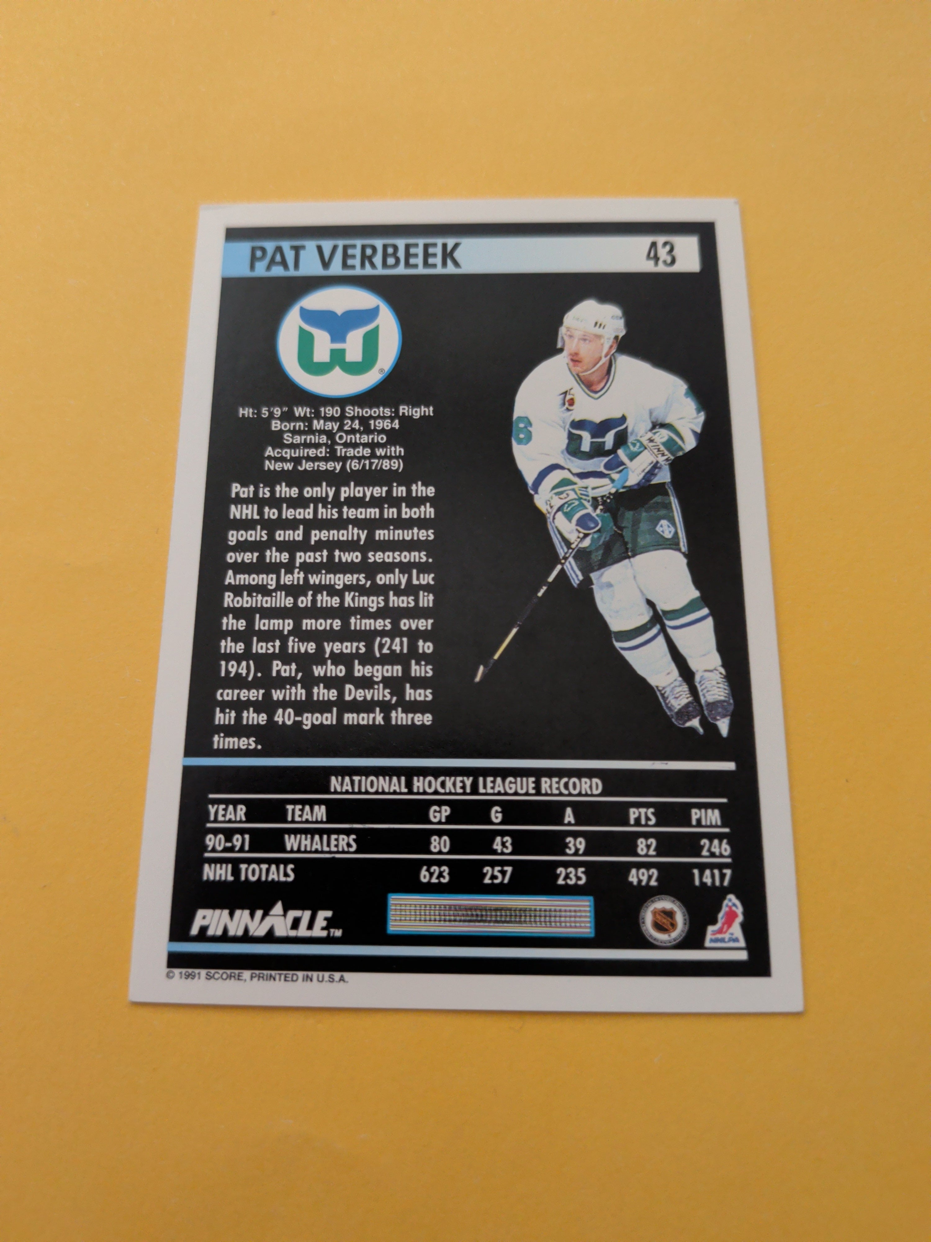 Pat Verbeek Signed Hartford Whalers Card B