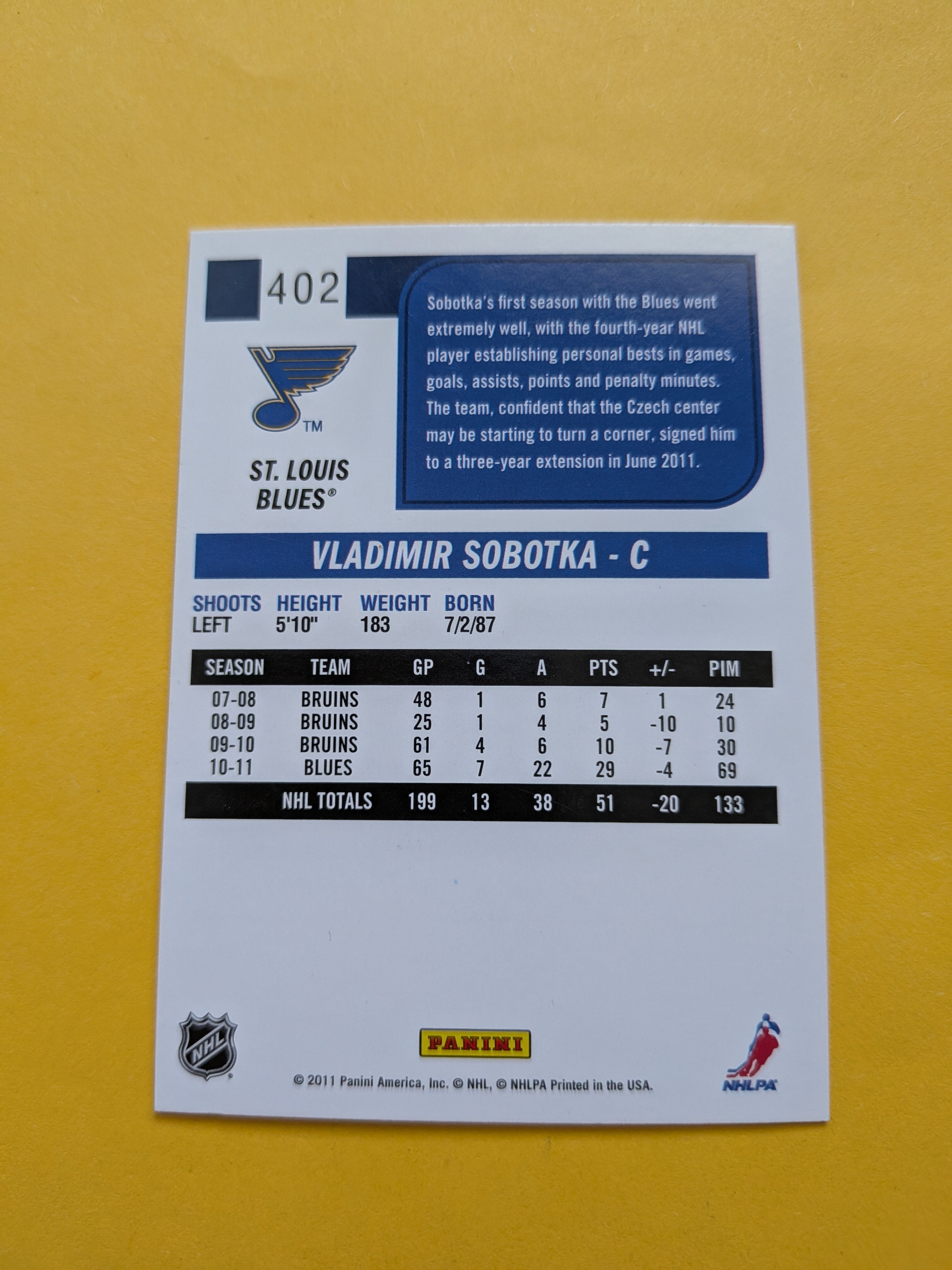 Vladimir Sobotka Signed St. Louis Blues Card A