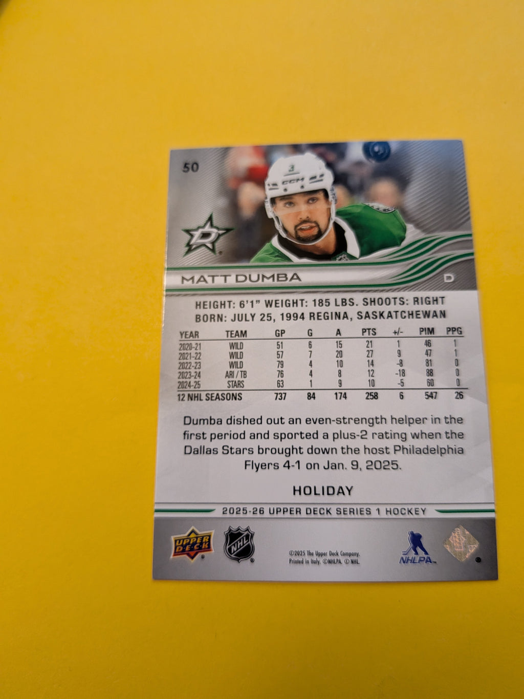 Matt Dumba 25-26 Upper Deck Green Holiday Card