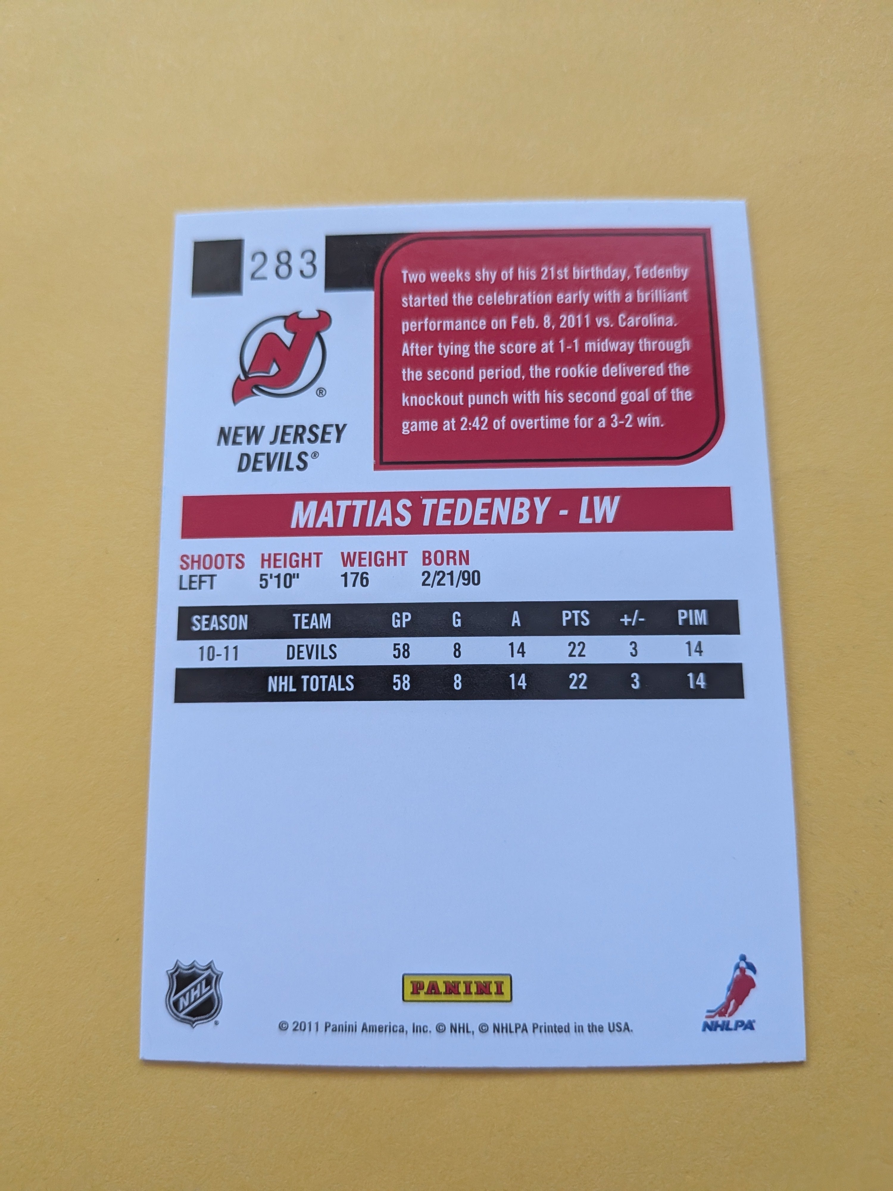 Mattias Tedenby Signed New Jersey Devils Card G