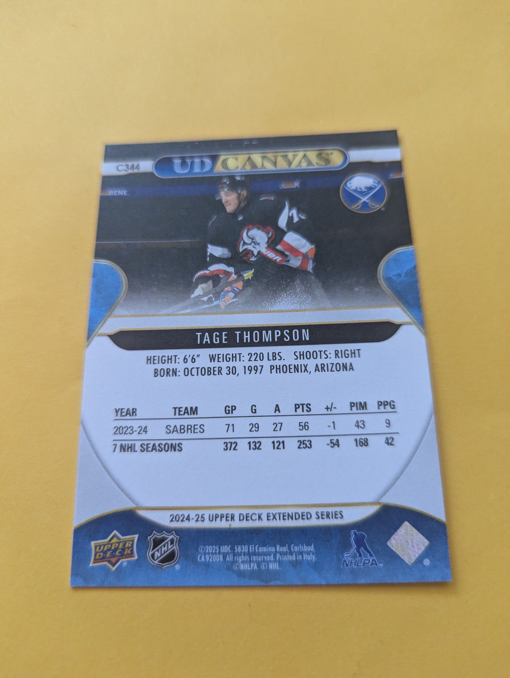 Tage Thompson 24-25 Upper Deck UD Canvas Card