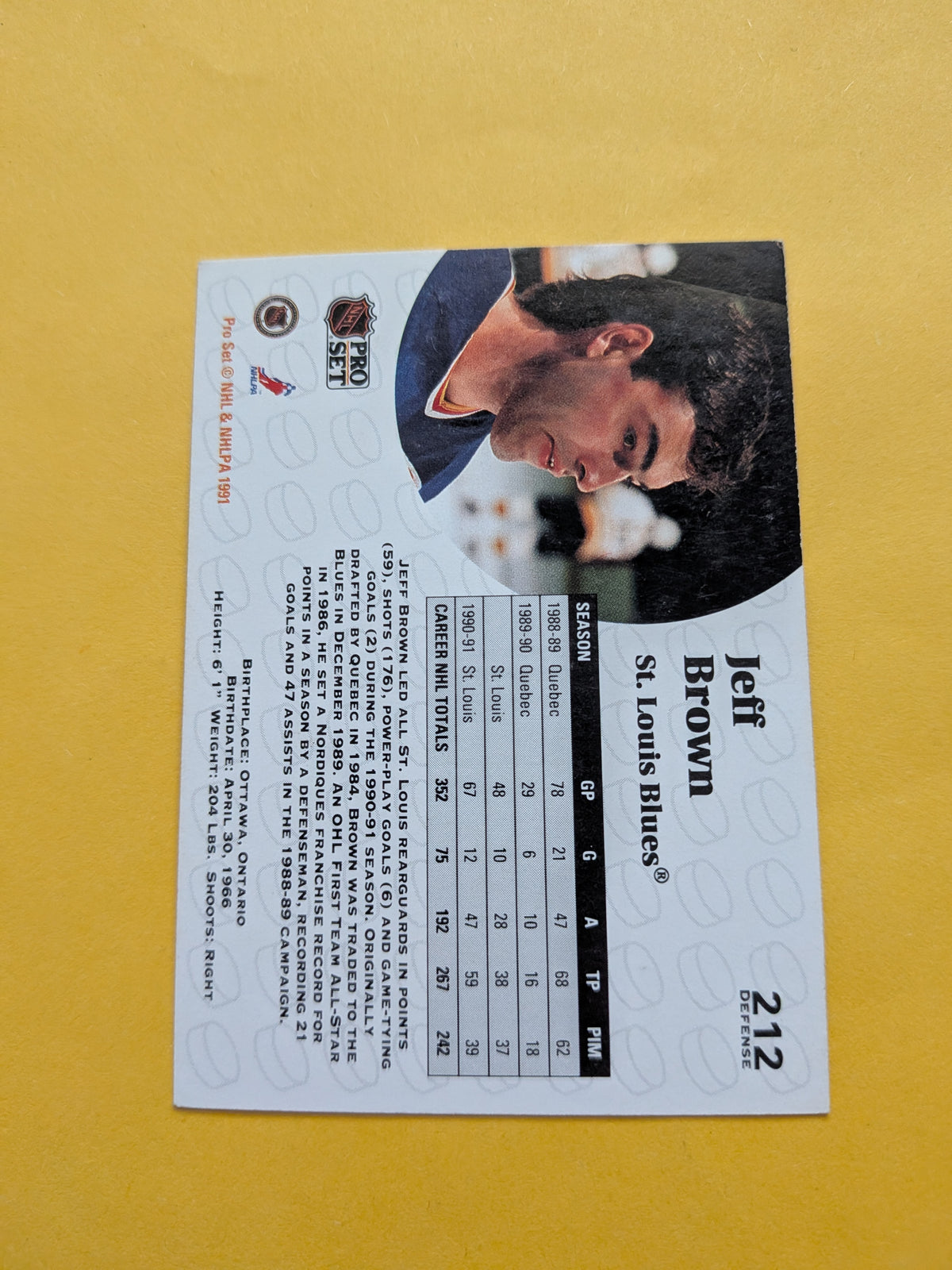 Jeff Brown Signed St. Louis Blues Card D