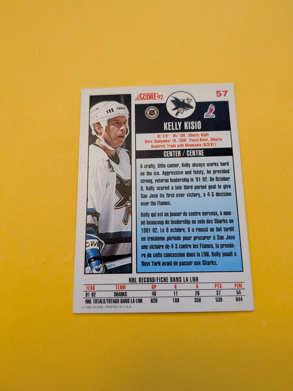 Kelly Kisio Signed San Jose Sharks Card J
