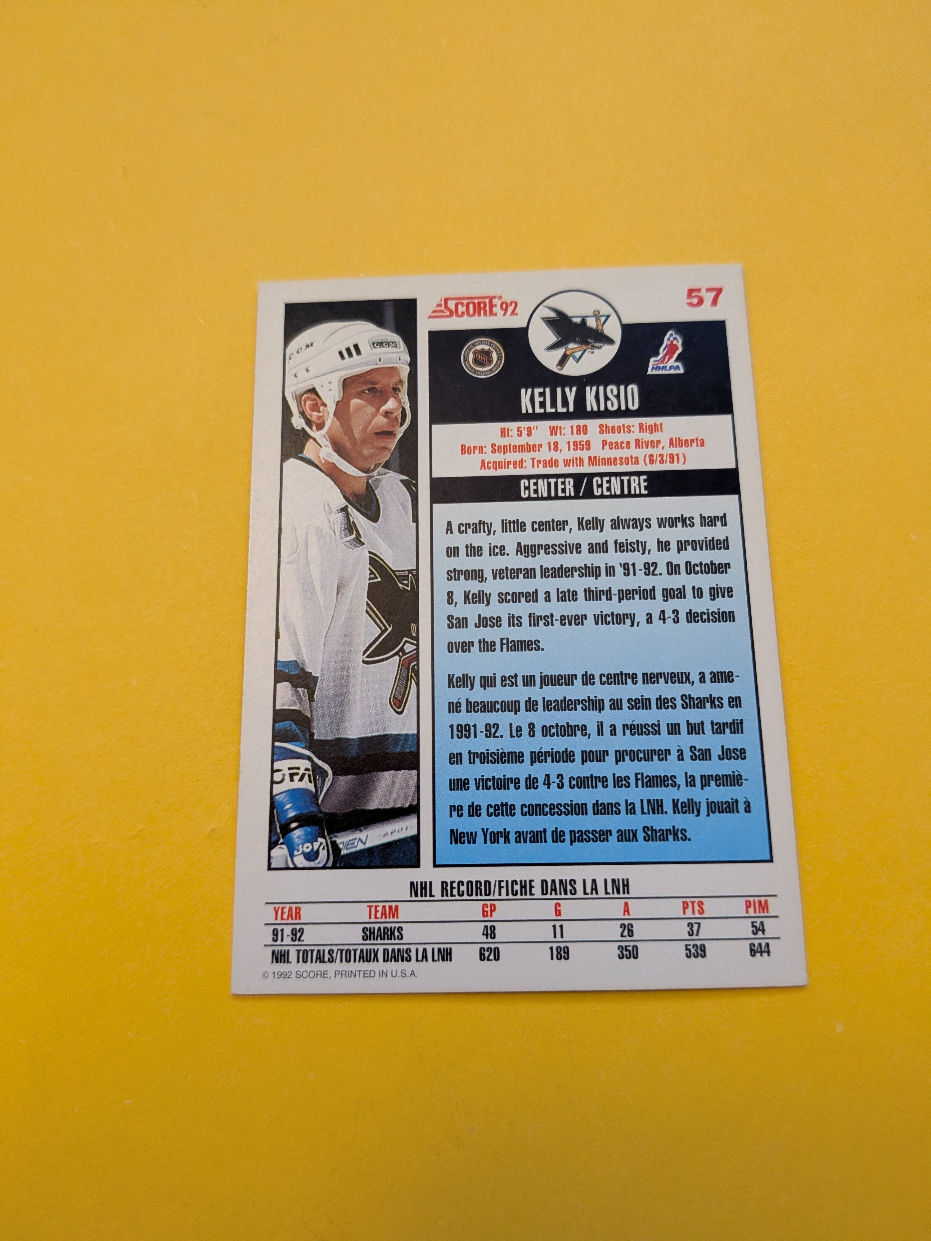 Kelly Kisio Signed San Jose Sharks Card J