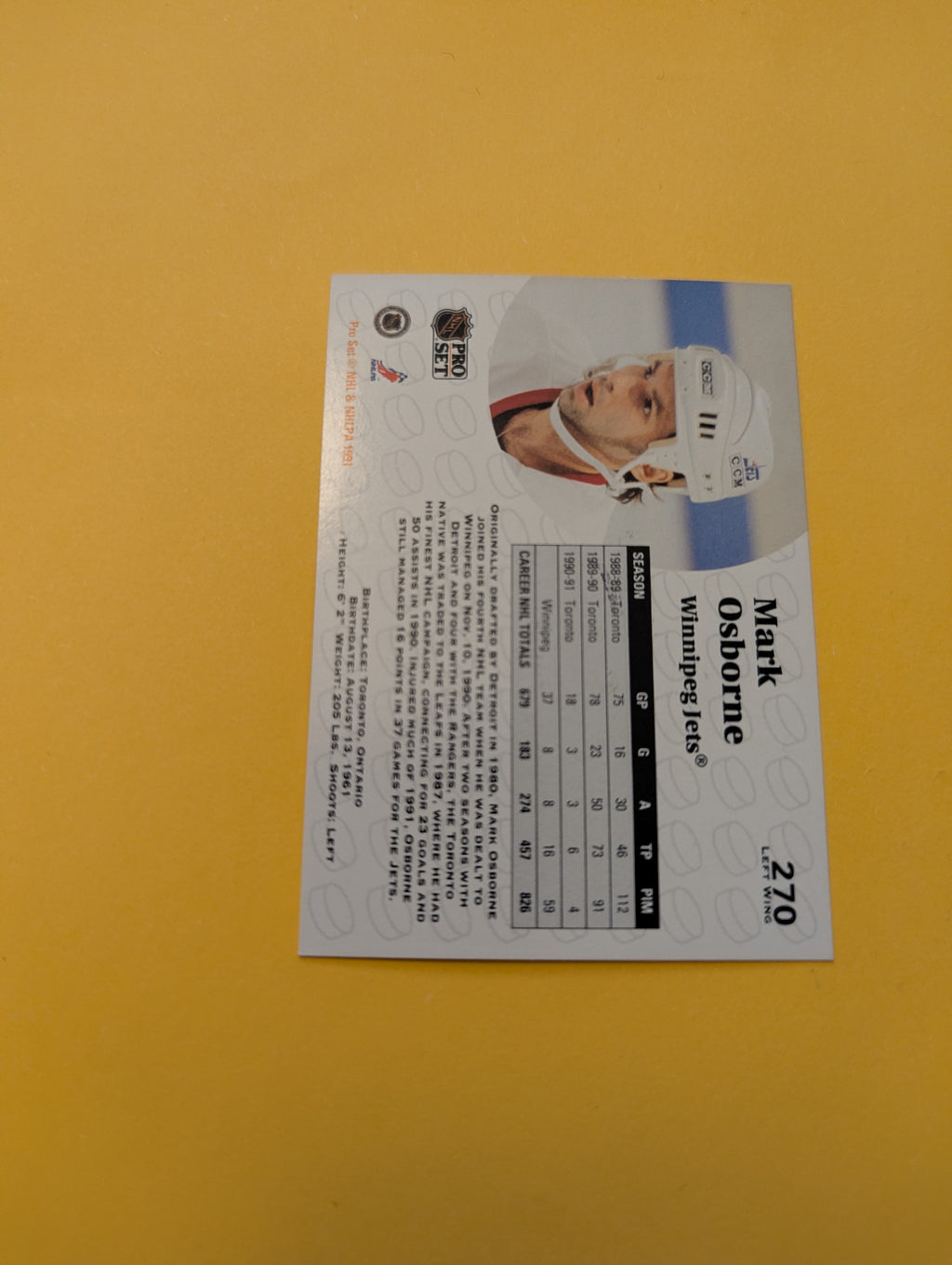 Mark Osborne Signed Winnipeg Jets Card