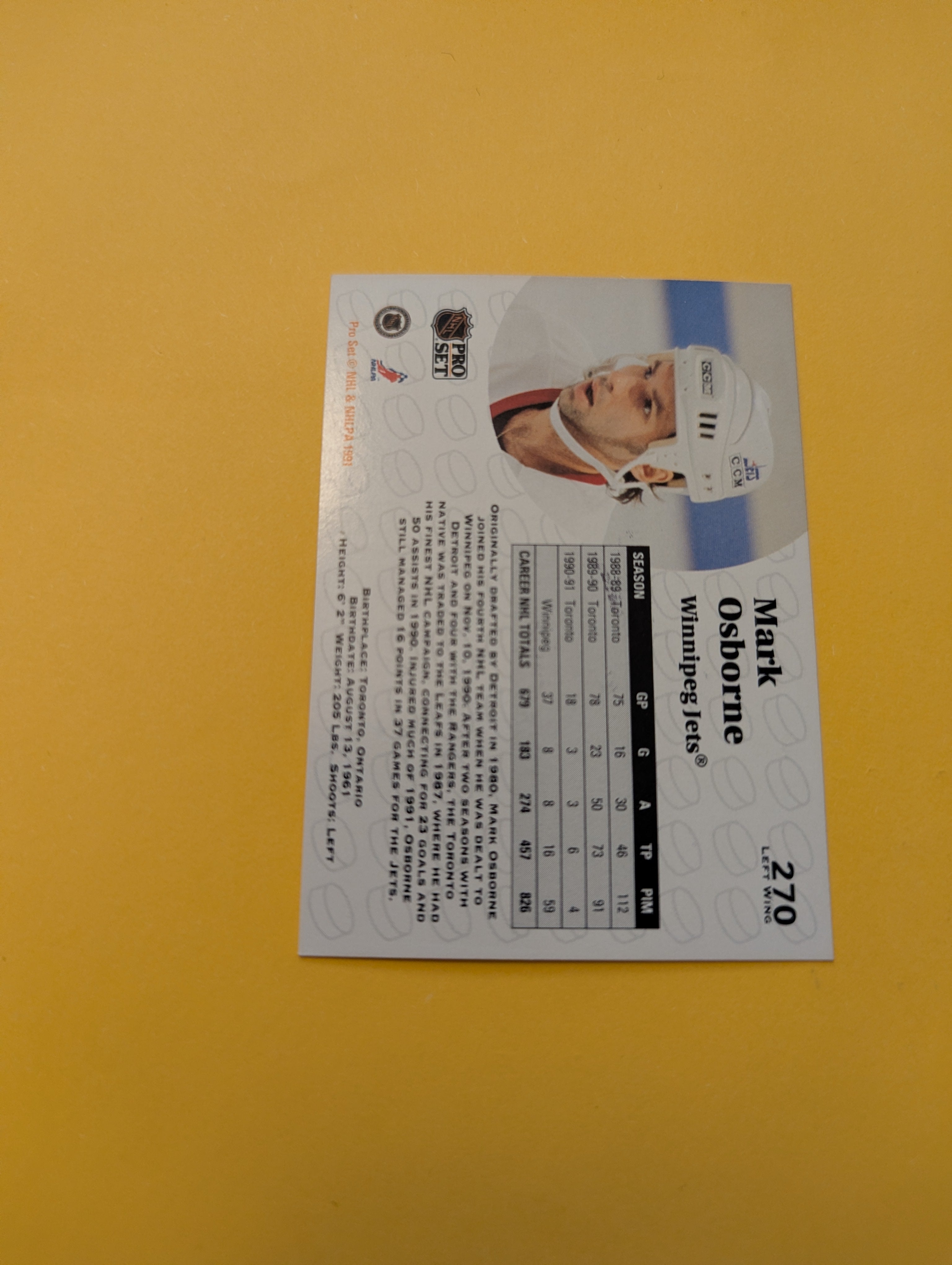 Mark Osborne Signed Winnipeg Jets Card