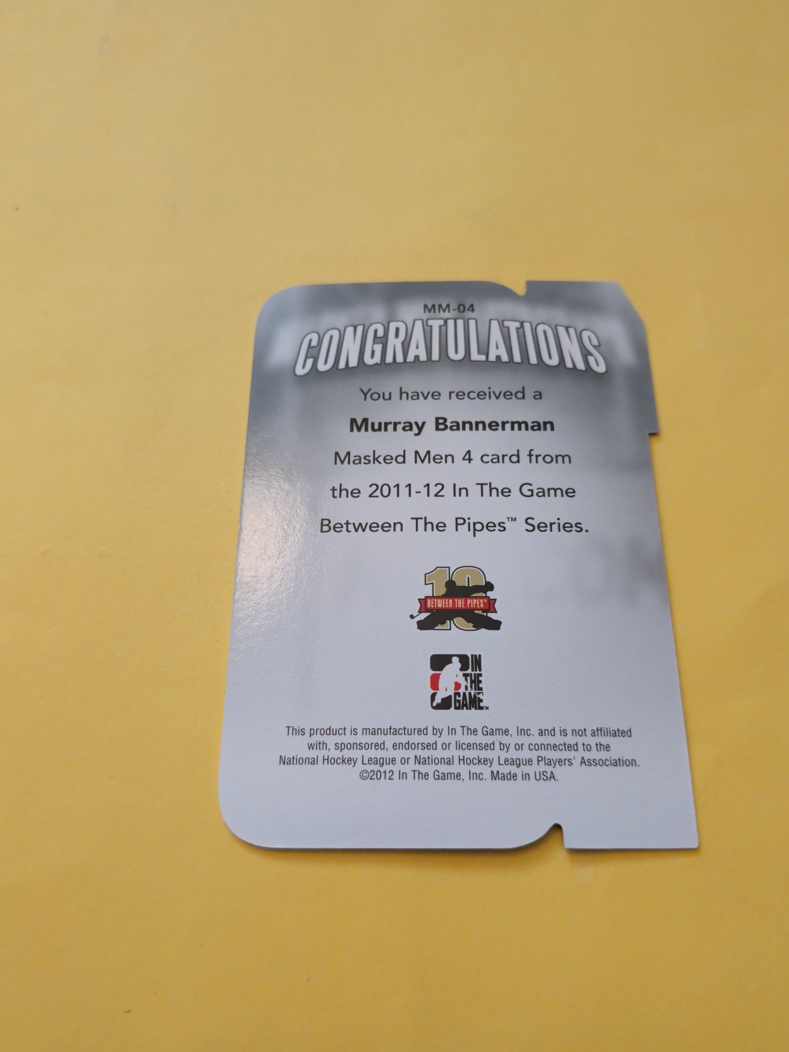 Murray Bannerman 11-12 ITG Between The Pipes Masked Men Card