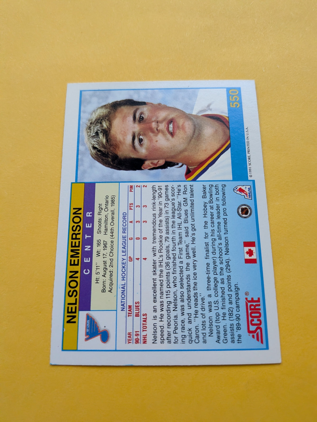 Nelson Emerson Signed St. Louis Blues Card B