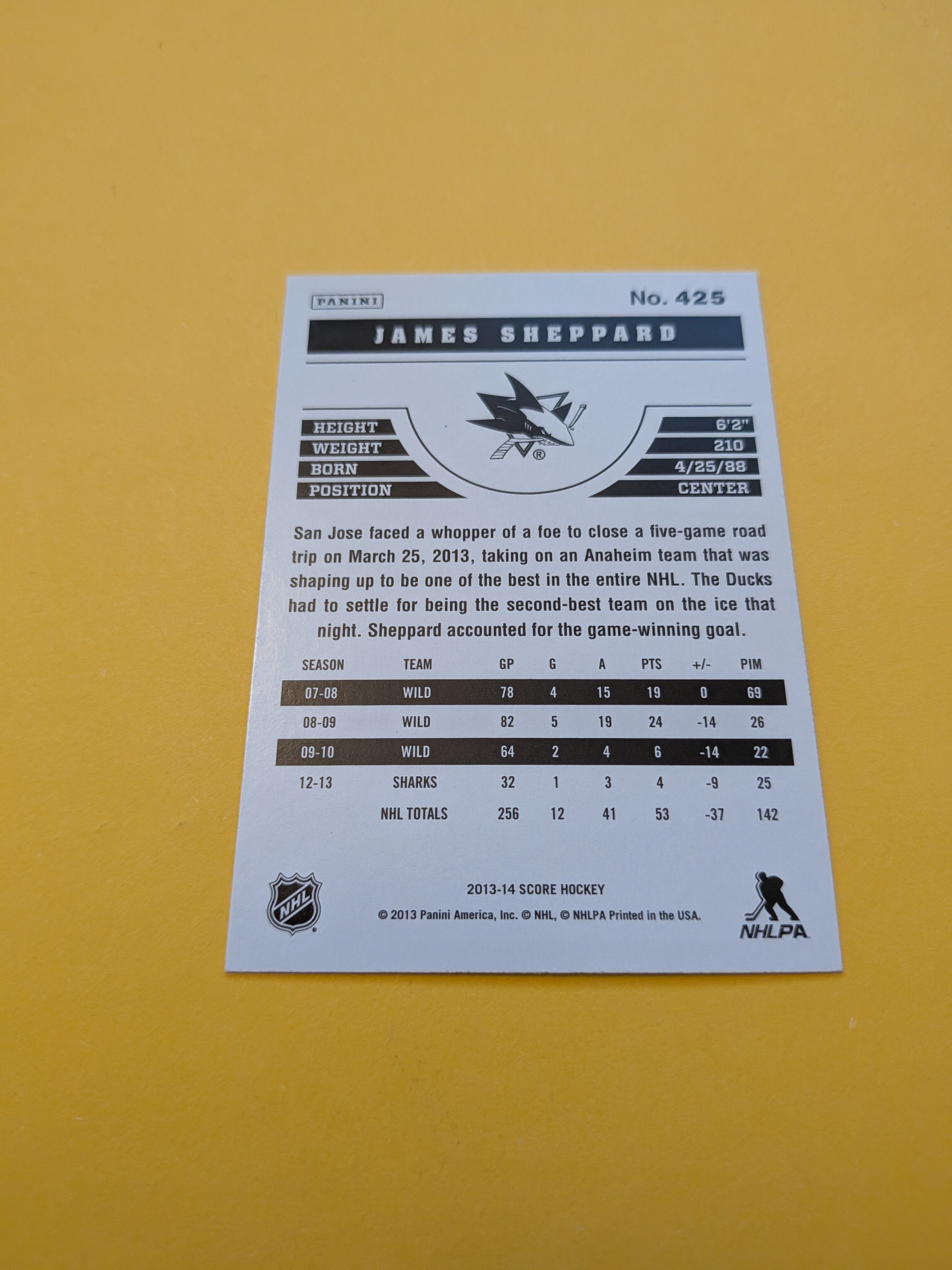 James Sheppard Signed San Jose Sharks Card A
