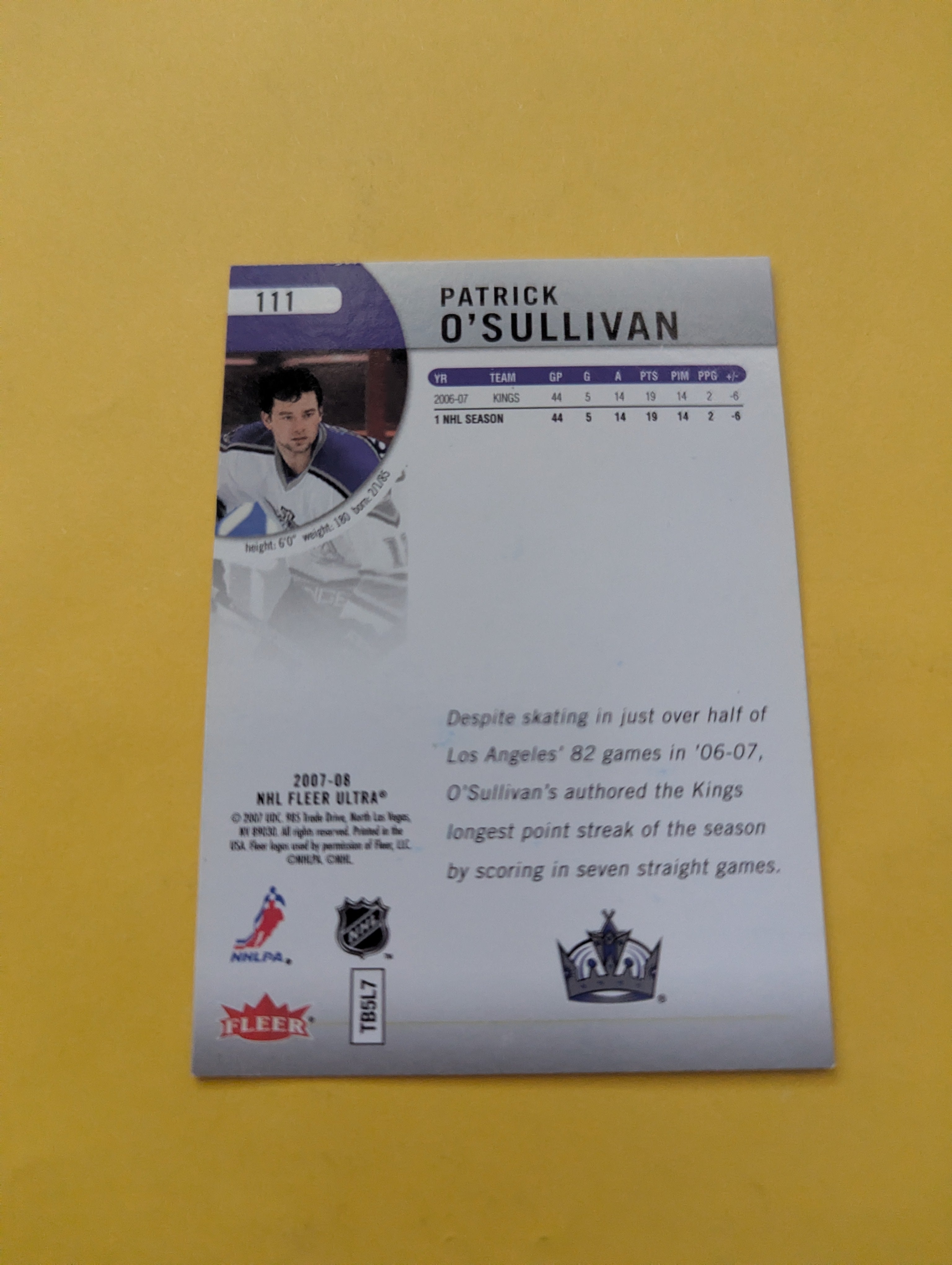 Patrick O'Sullivan Signed Los Angeles Kings Card D