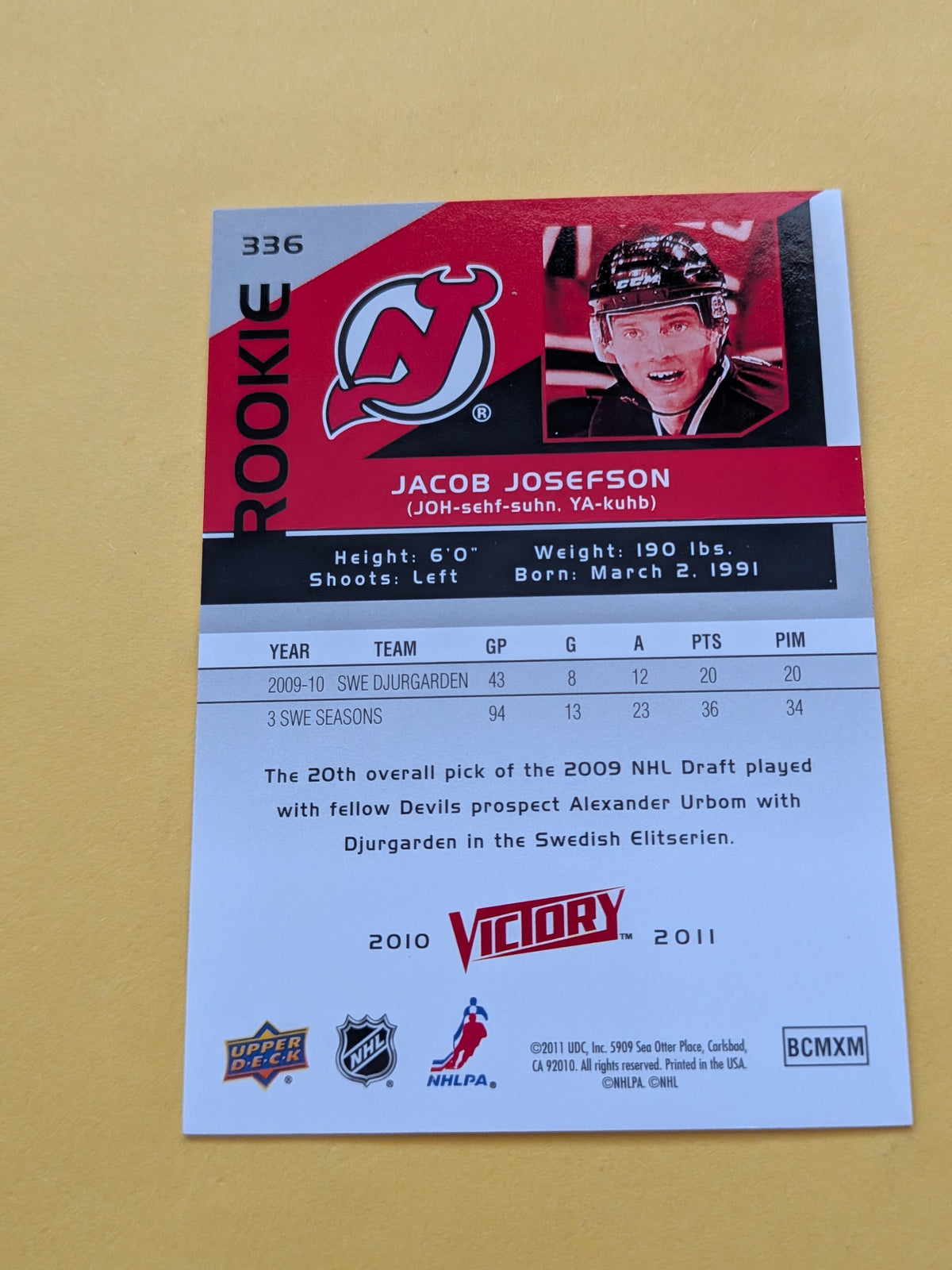 Jacob Josefson Signed New Jersey Devils Rookie Card D