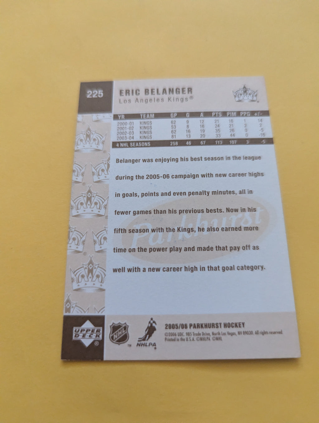 Eric Belanger Signed Los Angeles Kings Card A