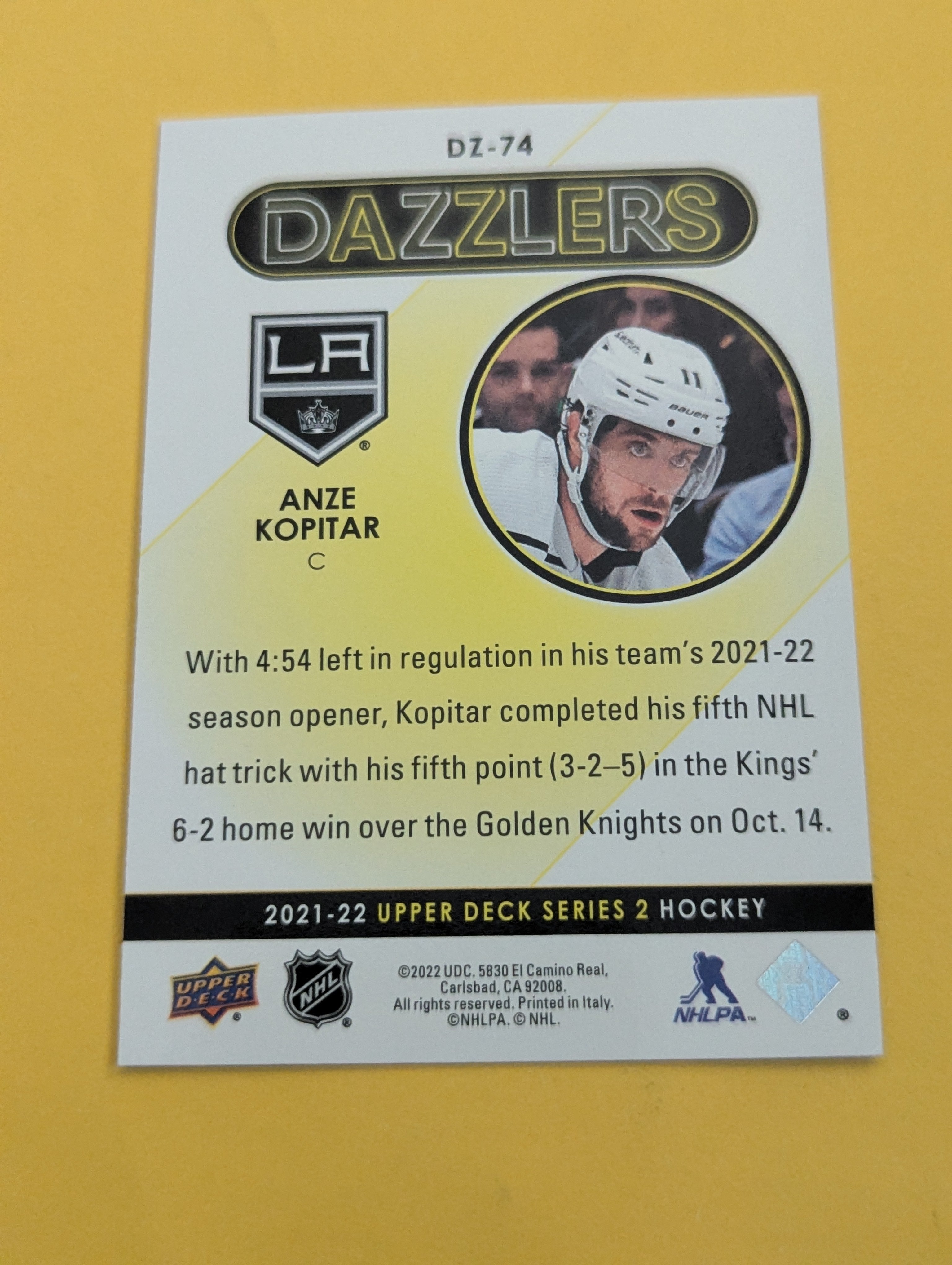 Anze Kopitar 21-22 Upper Deck Dazzlers Blue Card