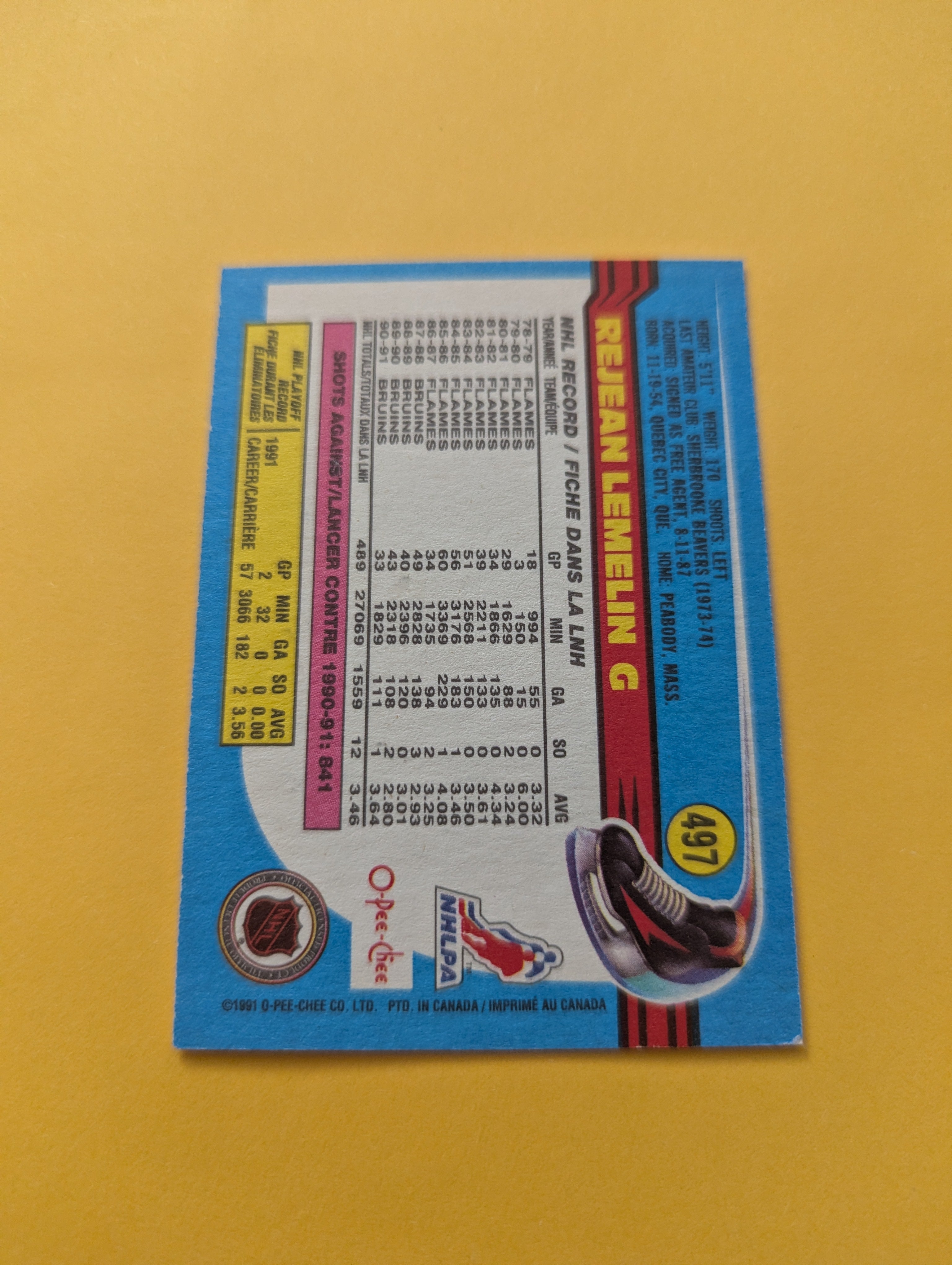 Rejean Lemelin Signed Boston Bruins Card