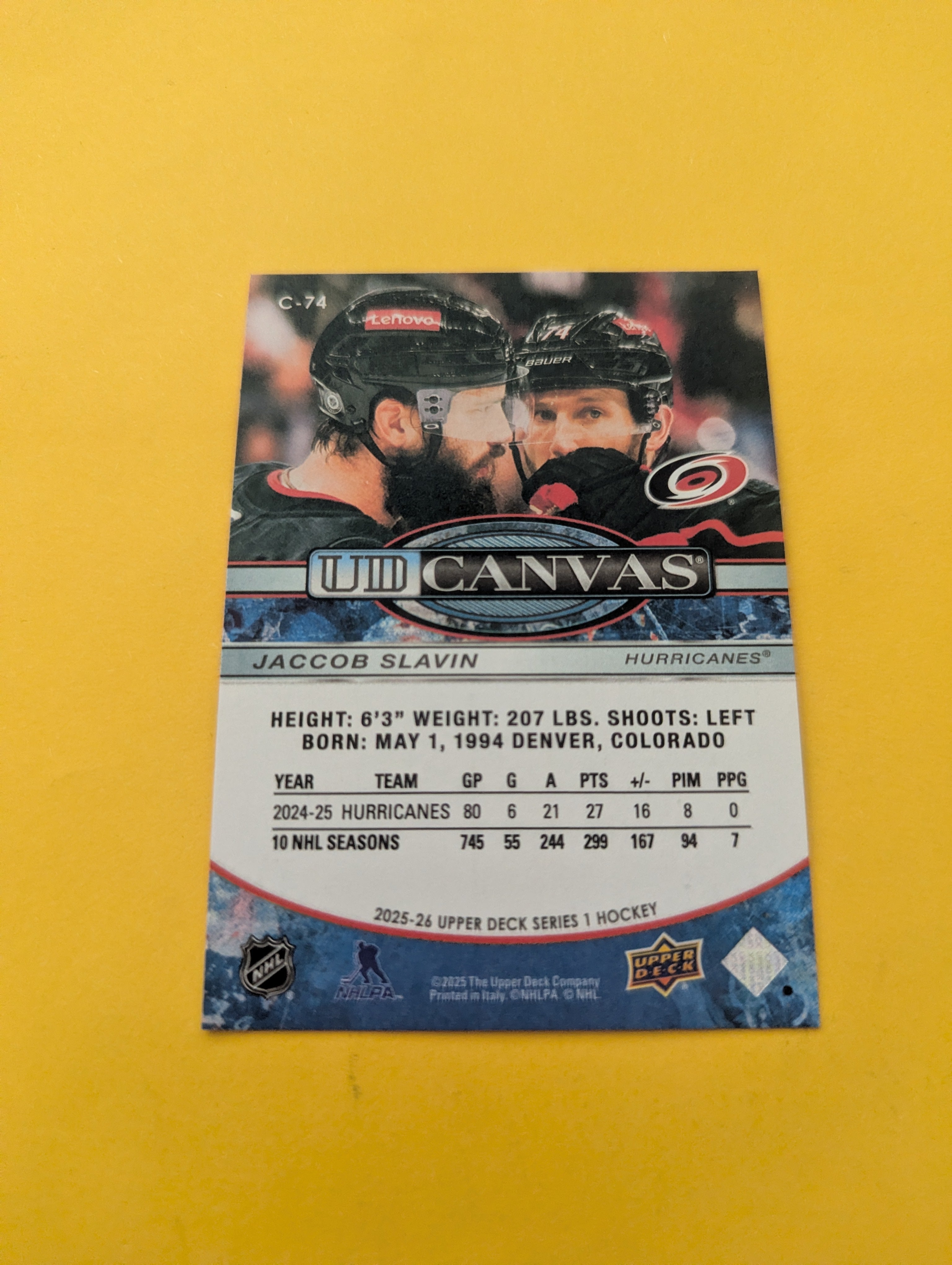 Jaccob Slavin 25-26 Upper Deck UD Canvas Card