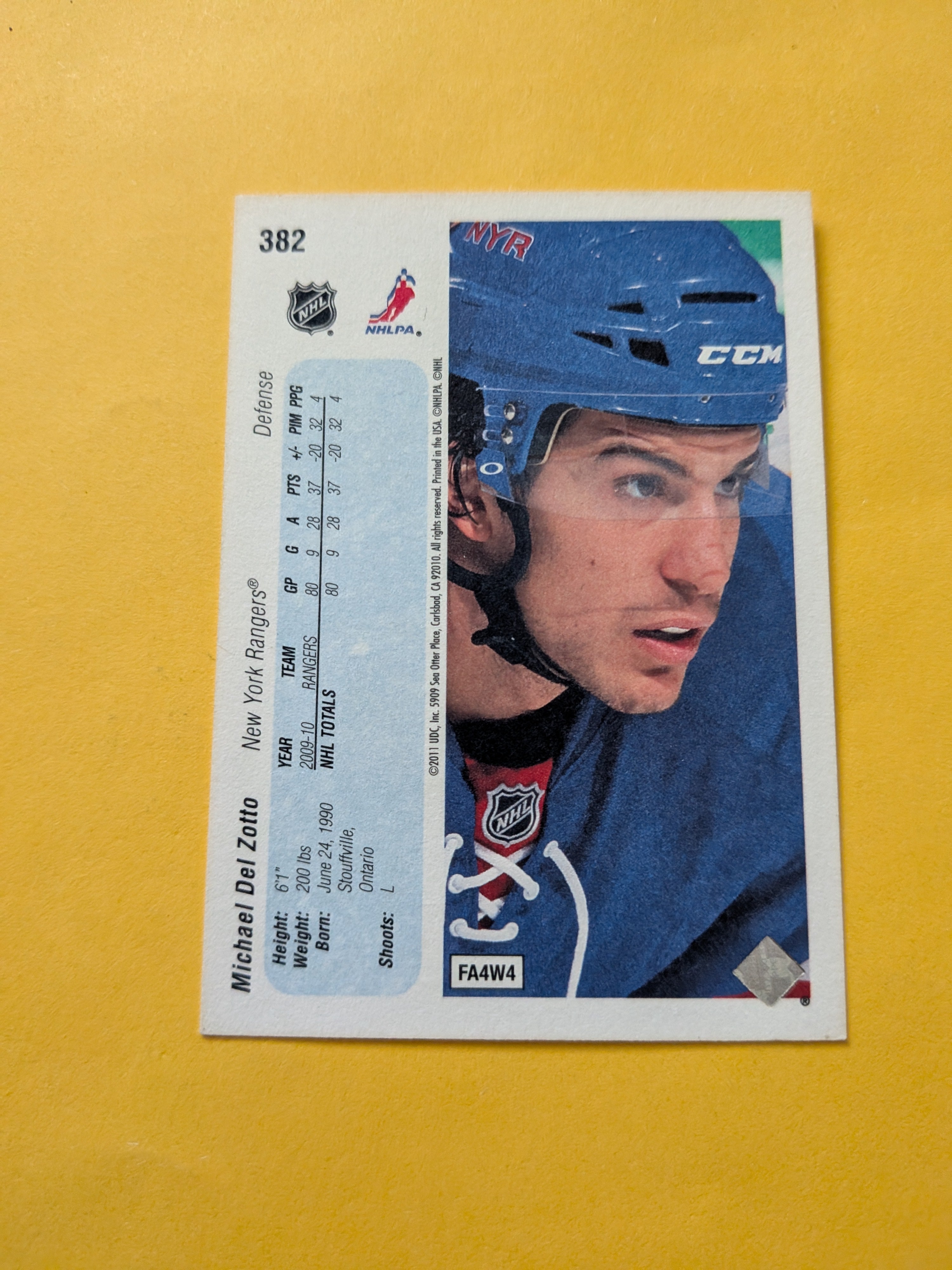 Michael Del Zotto Signed New York Rangers Card B
