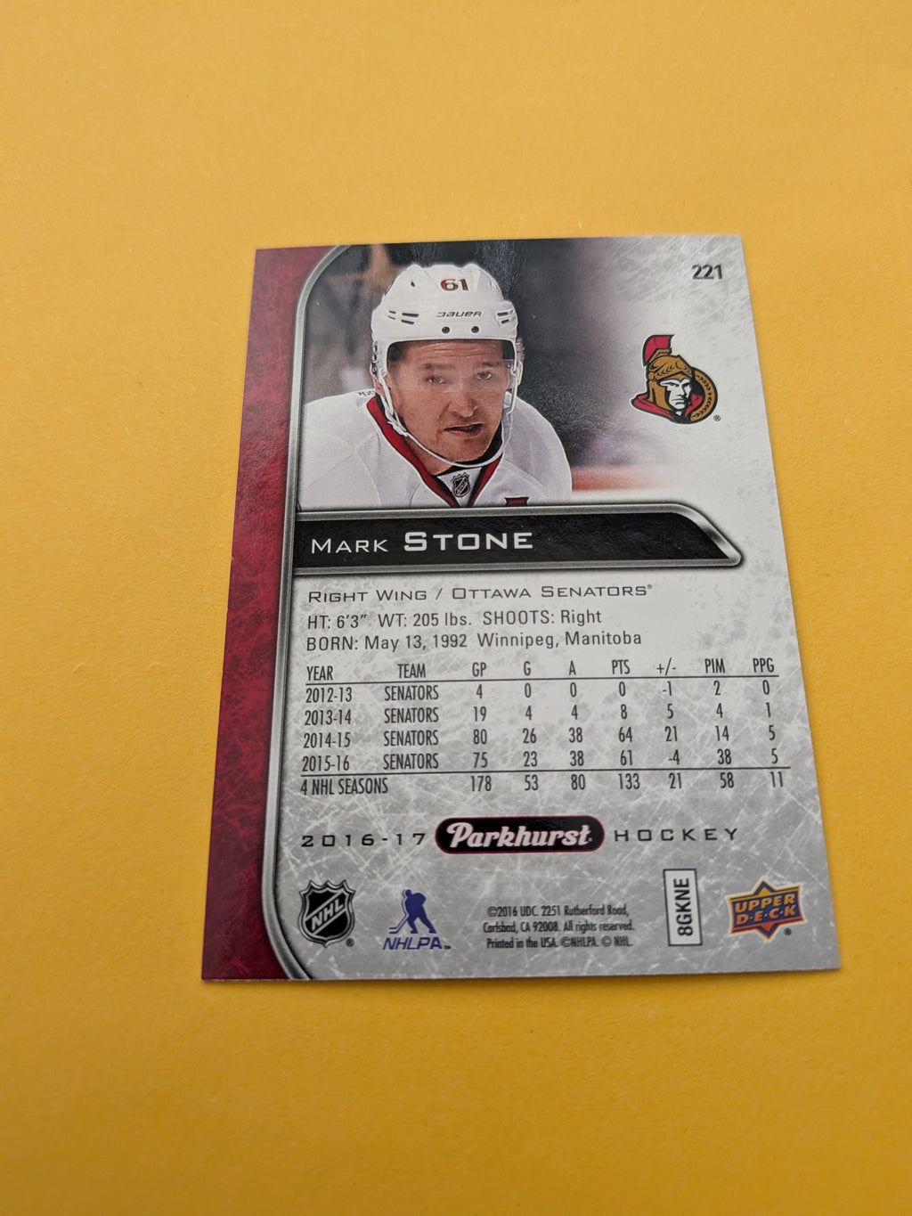 Mark Stone 16-17 Parkhurst Red Card