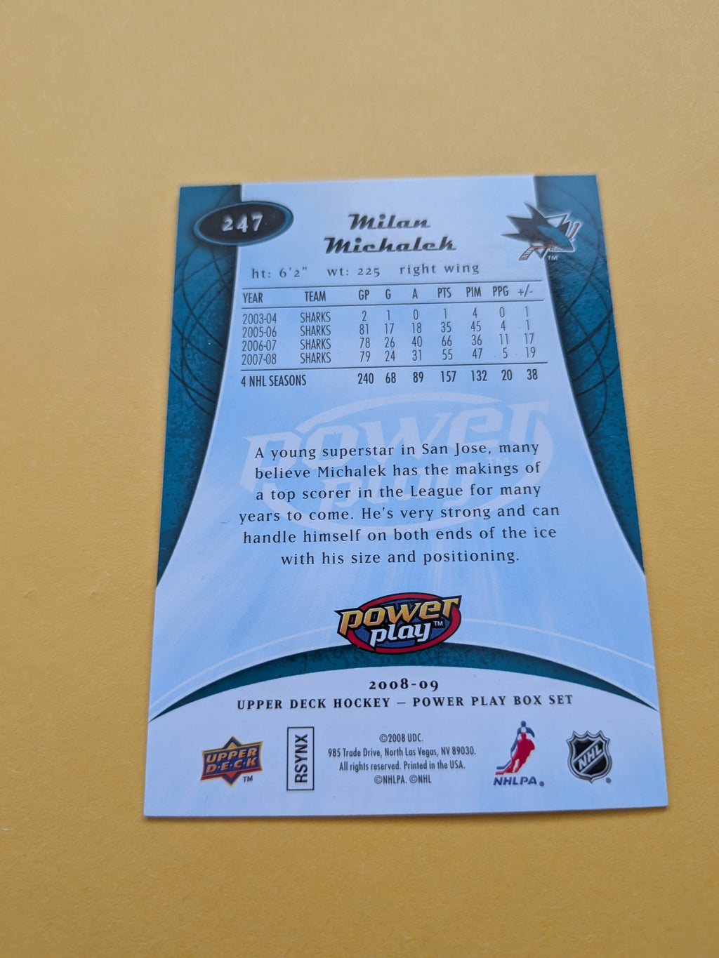 Milan Michalek Signed San Jose Sharks Card H