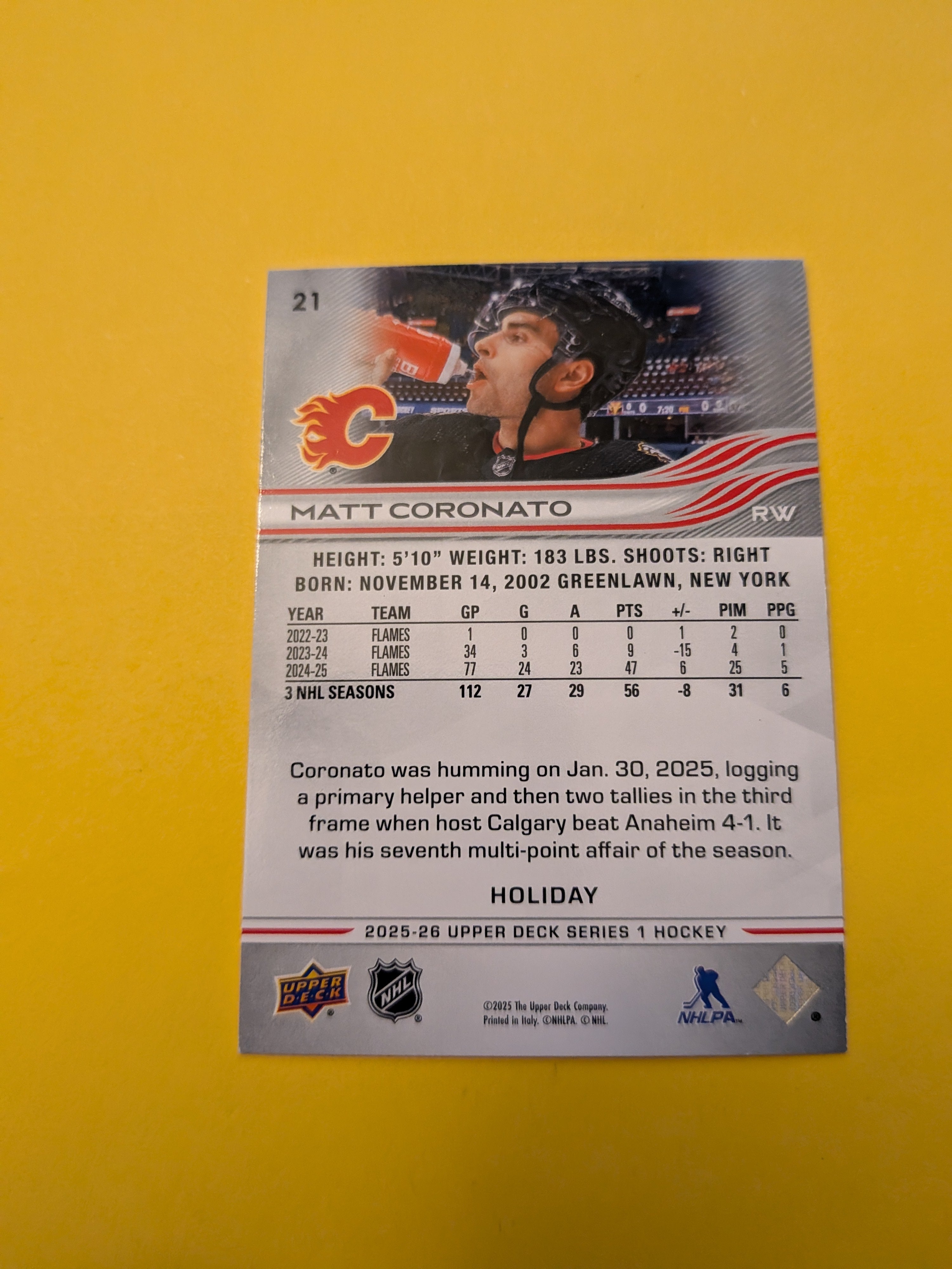 Matt Coronato 25-26 Upper Deck Green Holiday Card