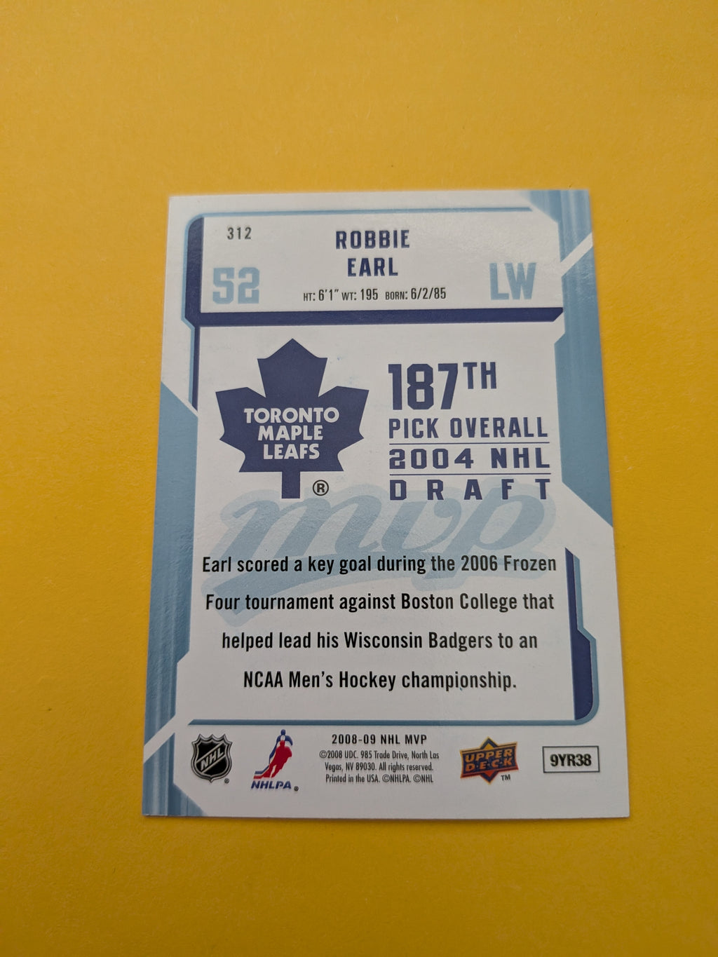 Robbie Earl Signed Toronto Maple Leafs Rookie Card A