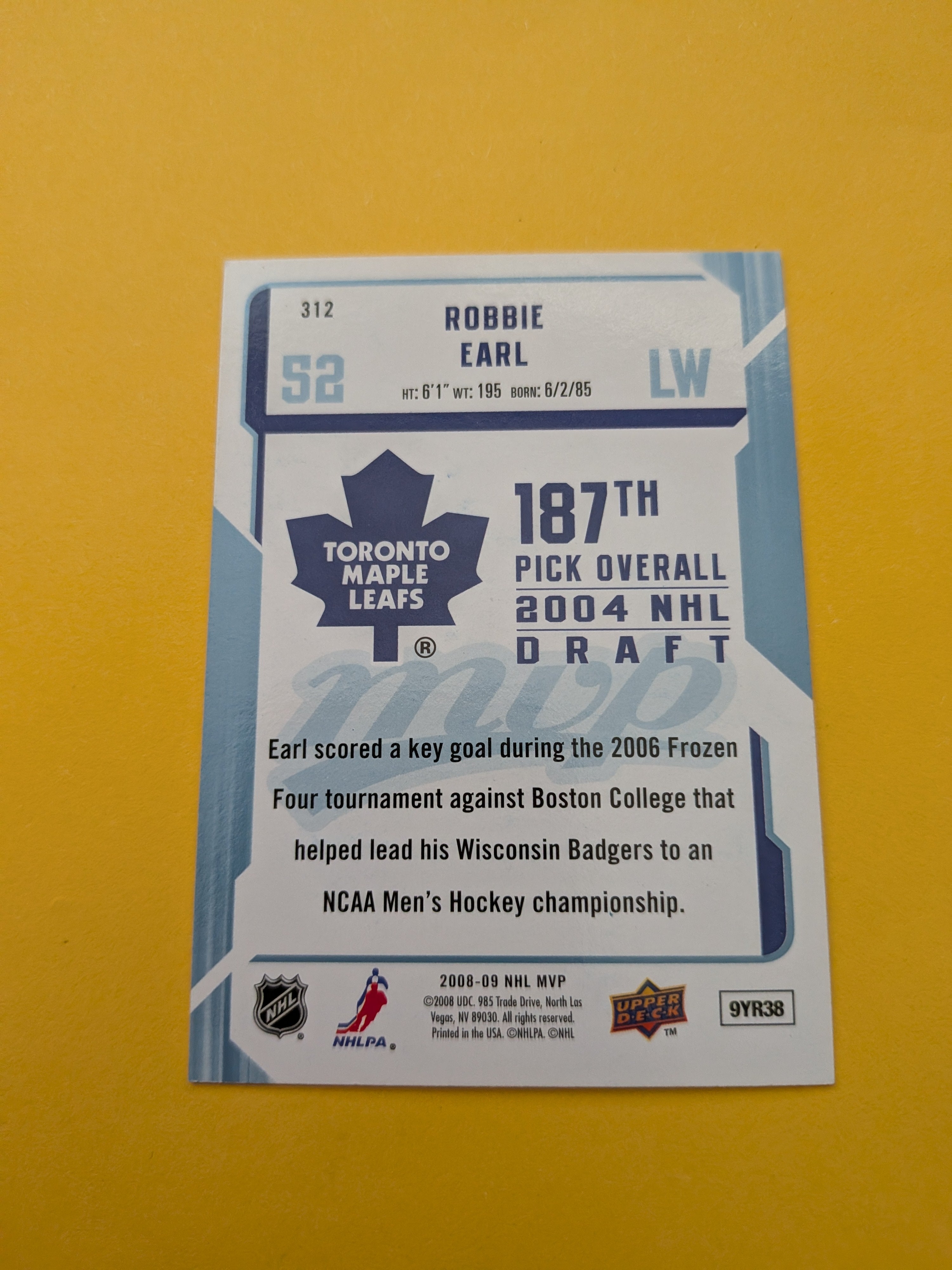 Robbie Earl Signed Toronto Maple Leafs Rookie Card A