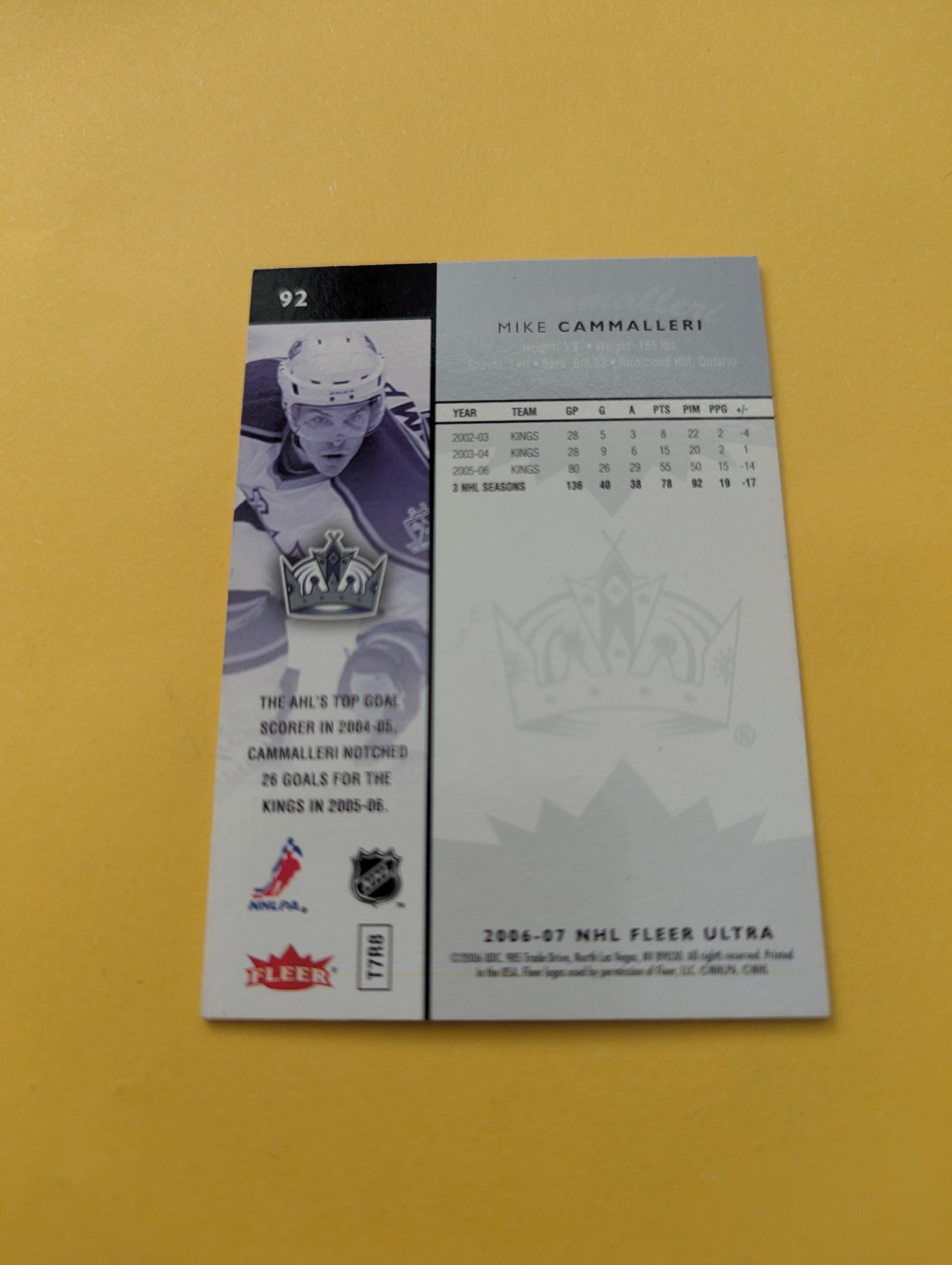 Mike Cammalleri Signed Los Angeles Kings Card