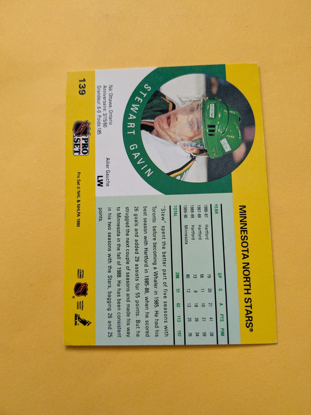 Stewart Gavin Signed Minnesota North Stars Card F