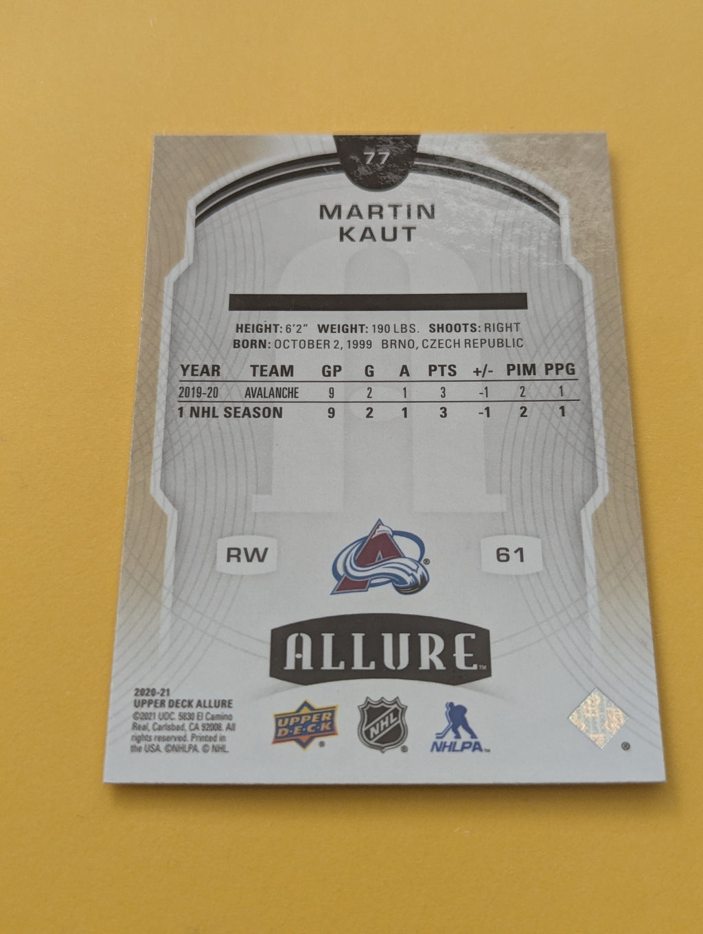 Martin Kaut Signed Colorado Avalanche Rookie Card