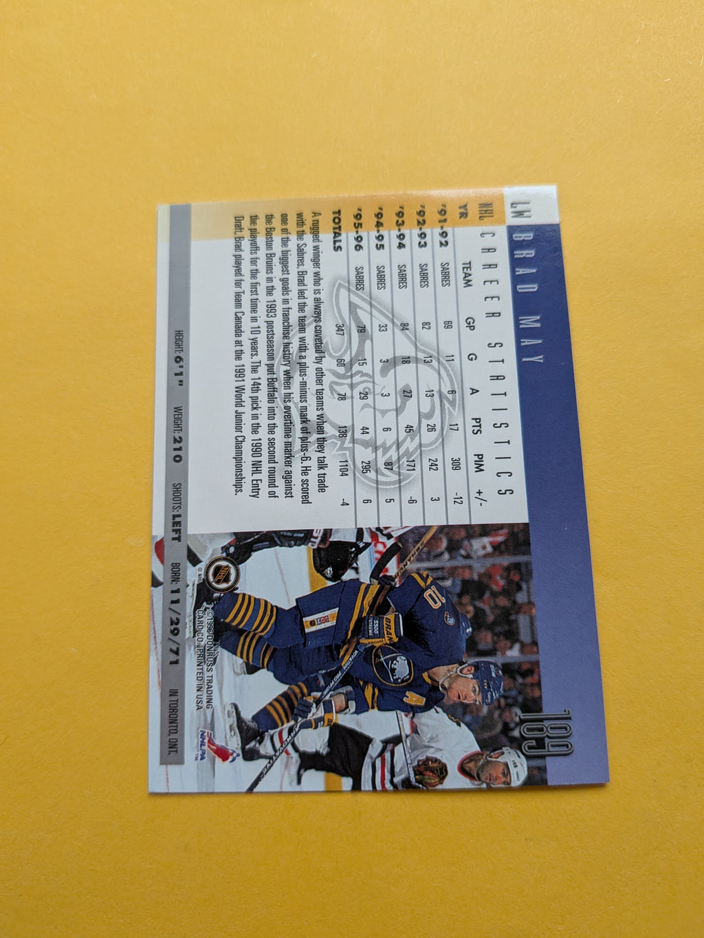 Brad May Signed Buffalo Sabres Card K