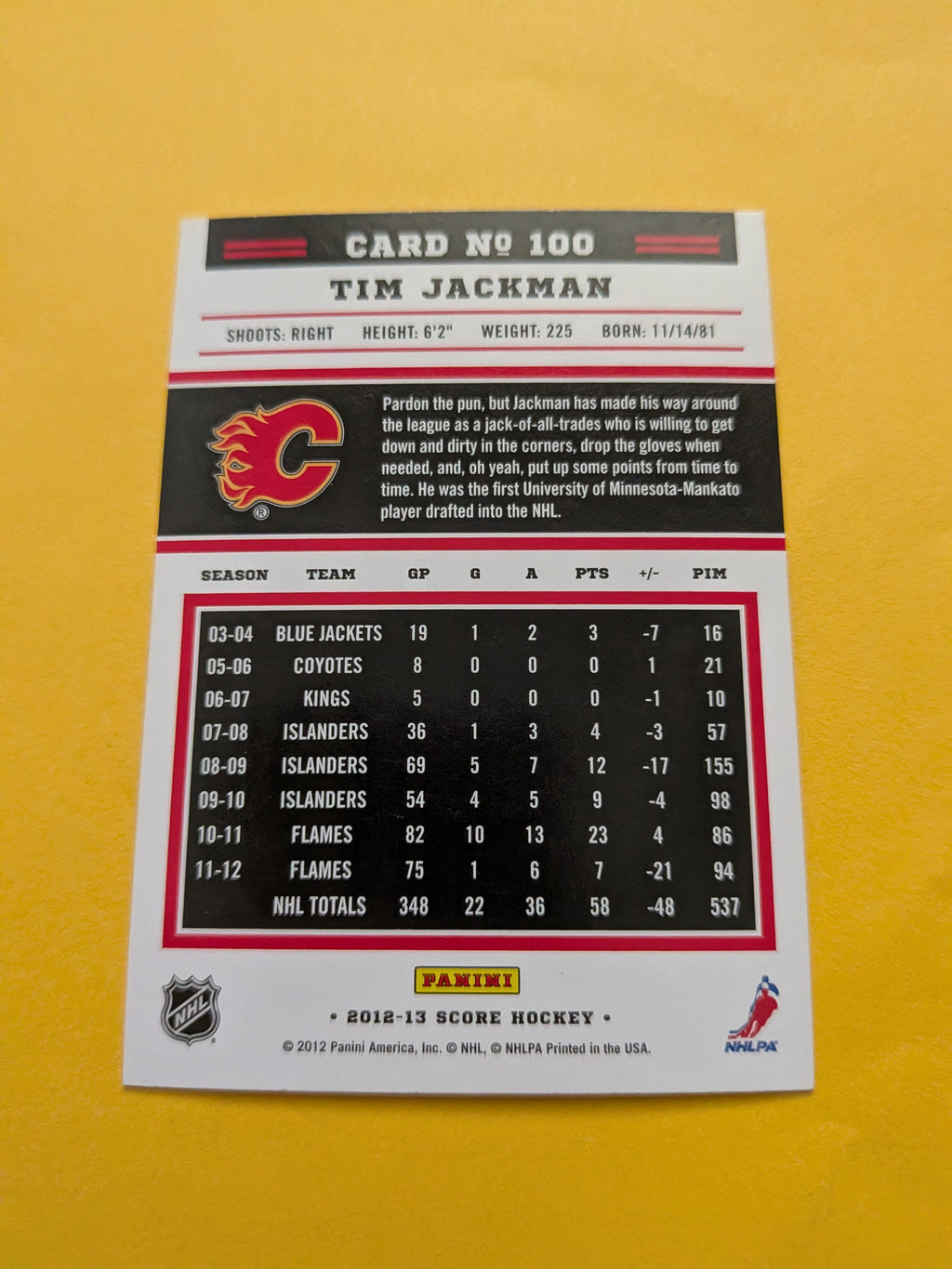Tim Jackman Signed Calgary Flames Card B