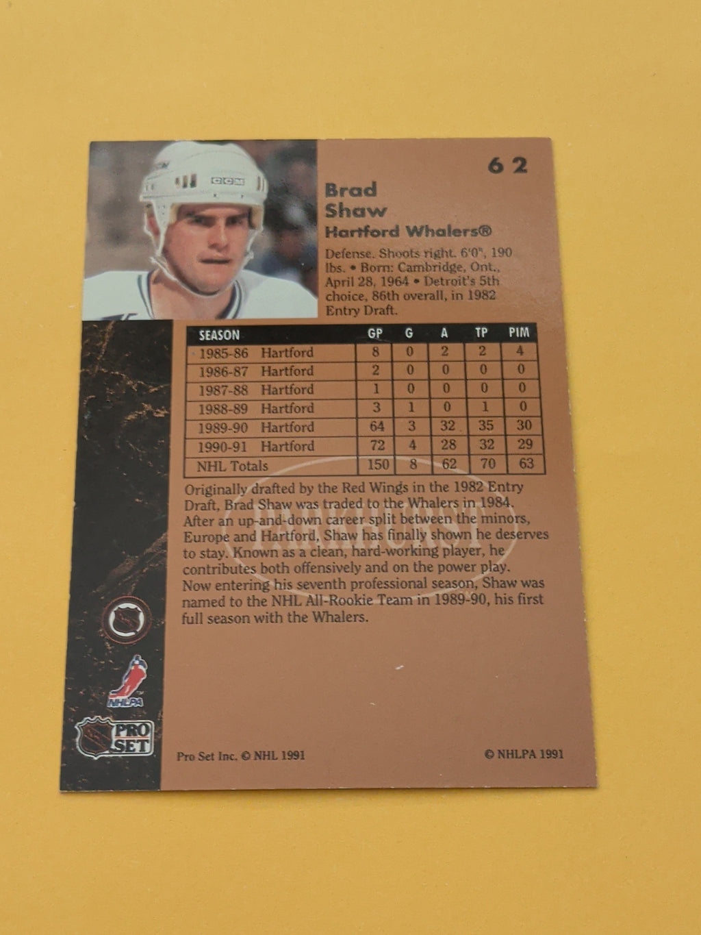 Brad Shaw Signed Hartford Whalers Card A