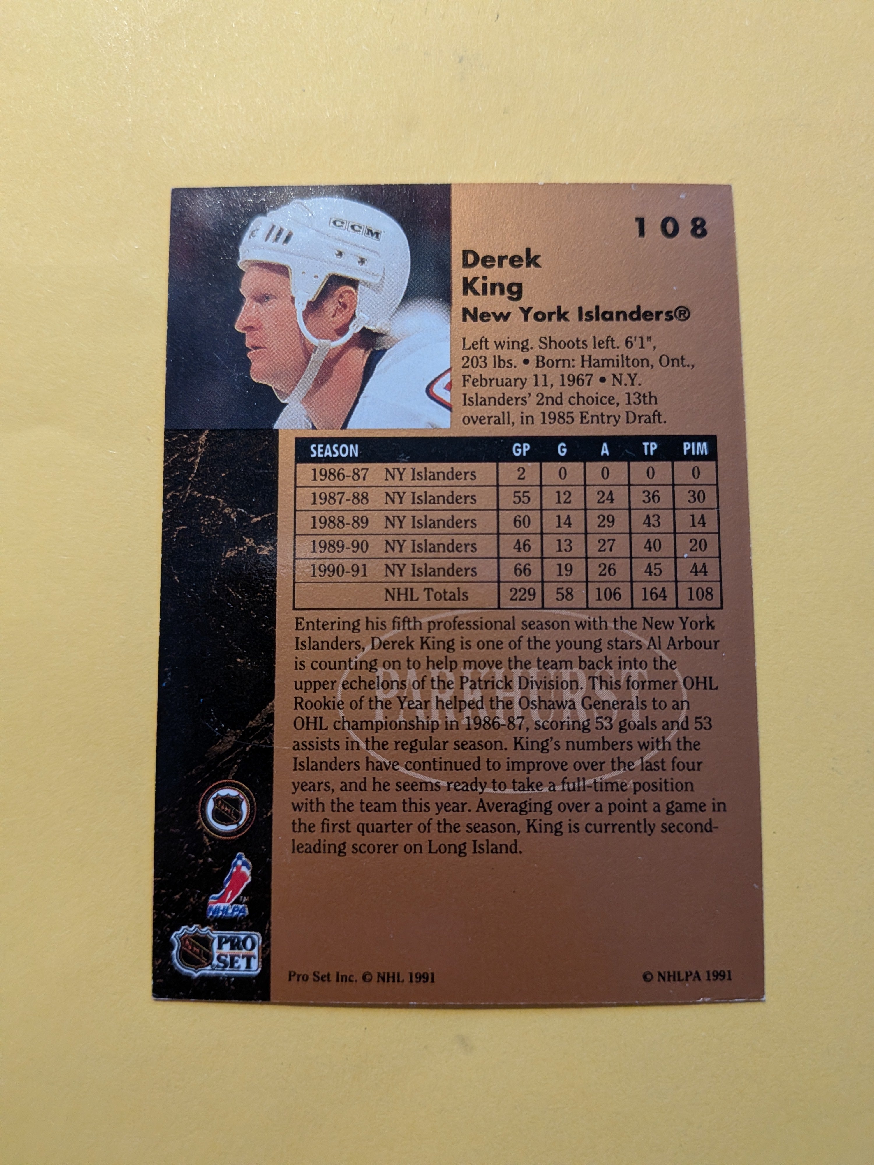 Derek King Signed New York Islanders Card A