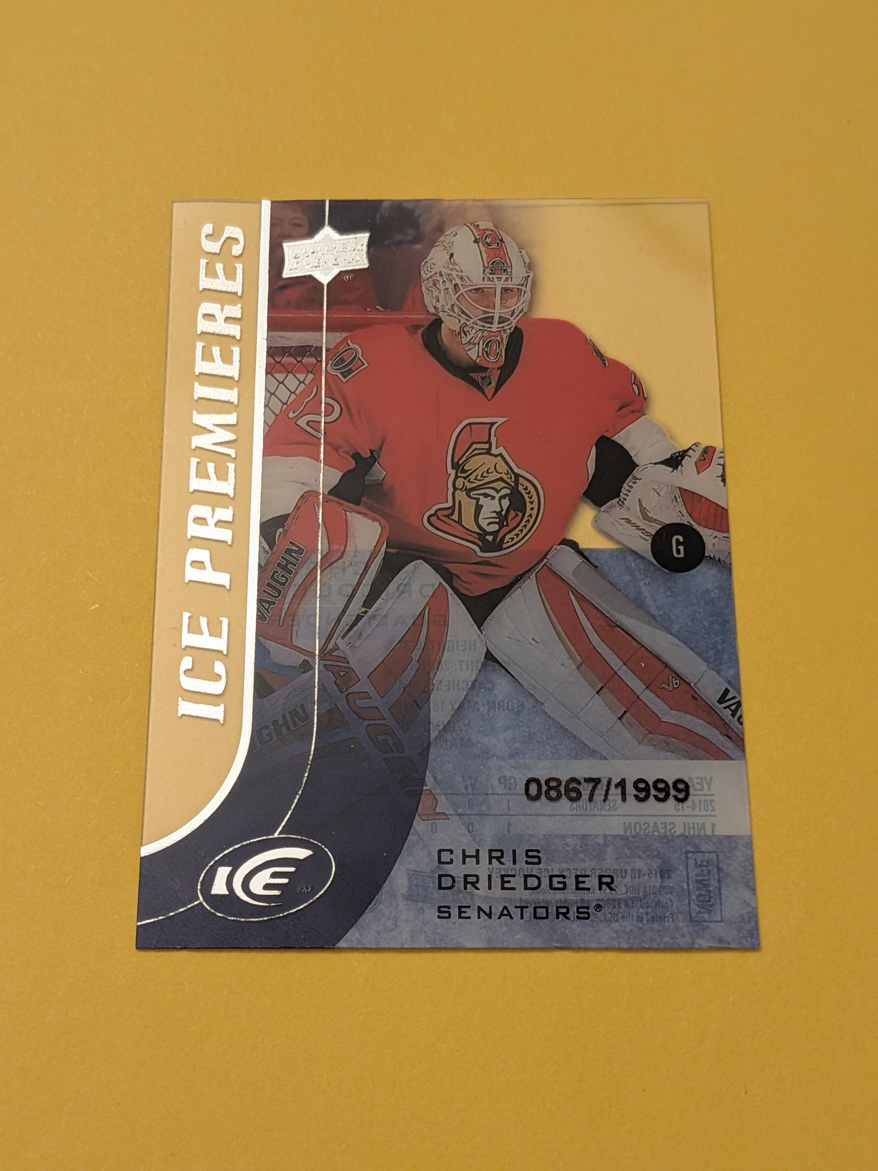 Chris Driedger 15-16 Upper Deck UD Ice Premieres Rookie Card 0867/1999