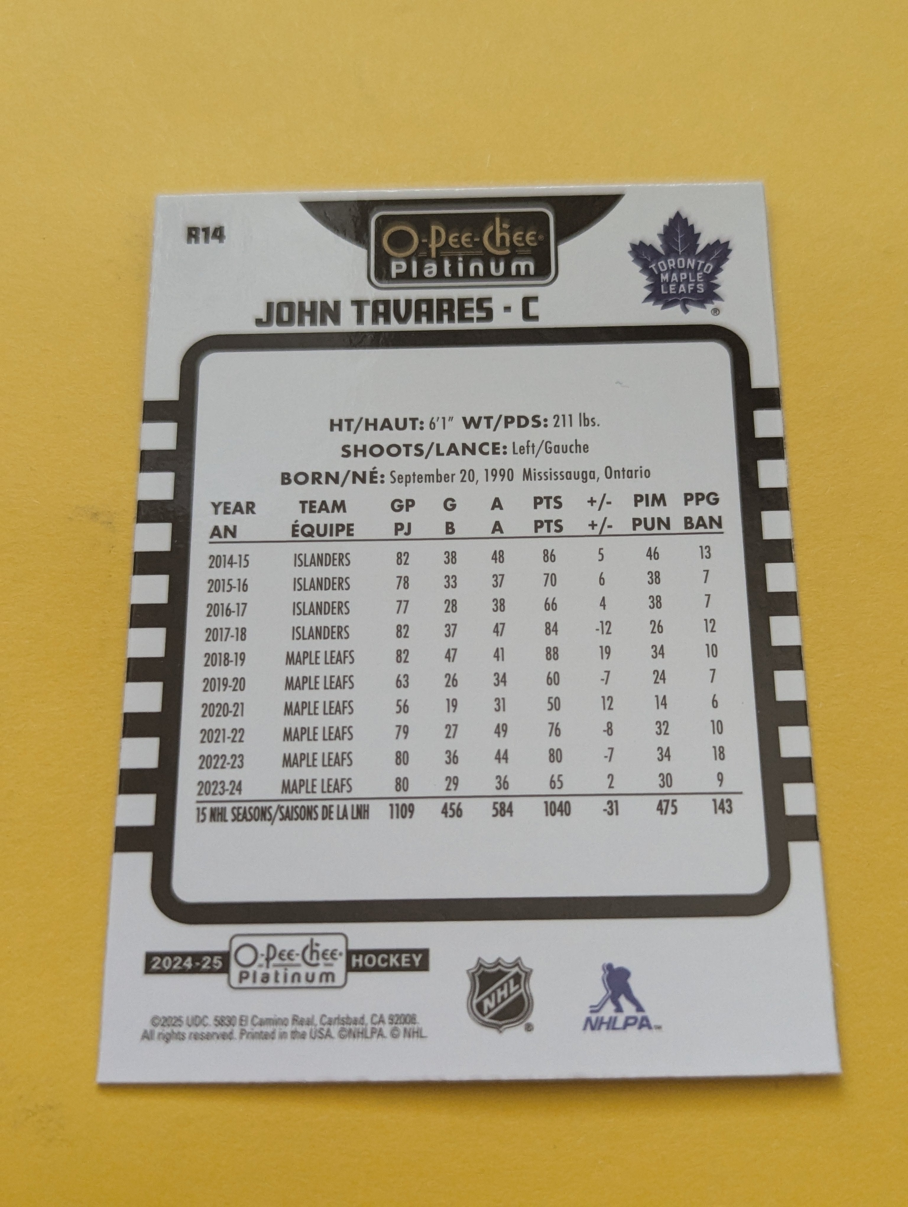 John Tavares 24-25 OPC Platinum Retro Card