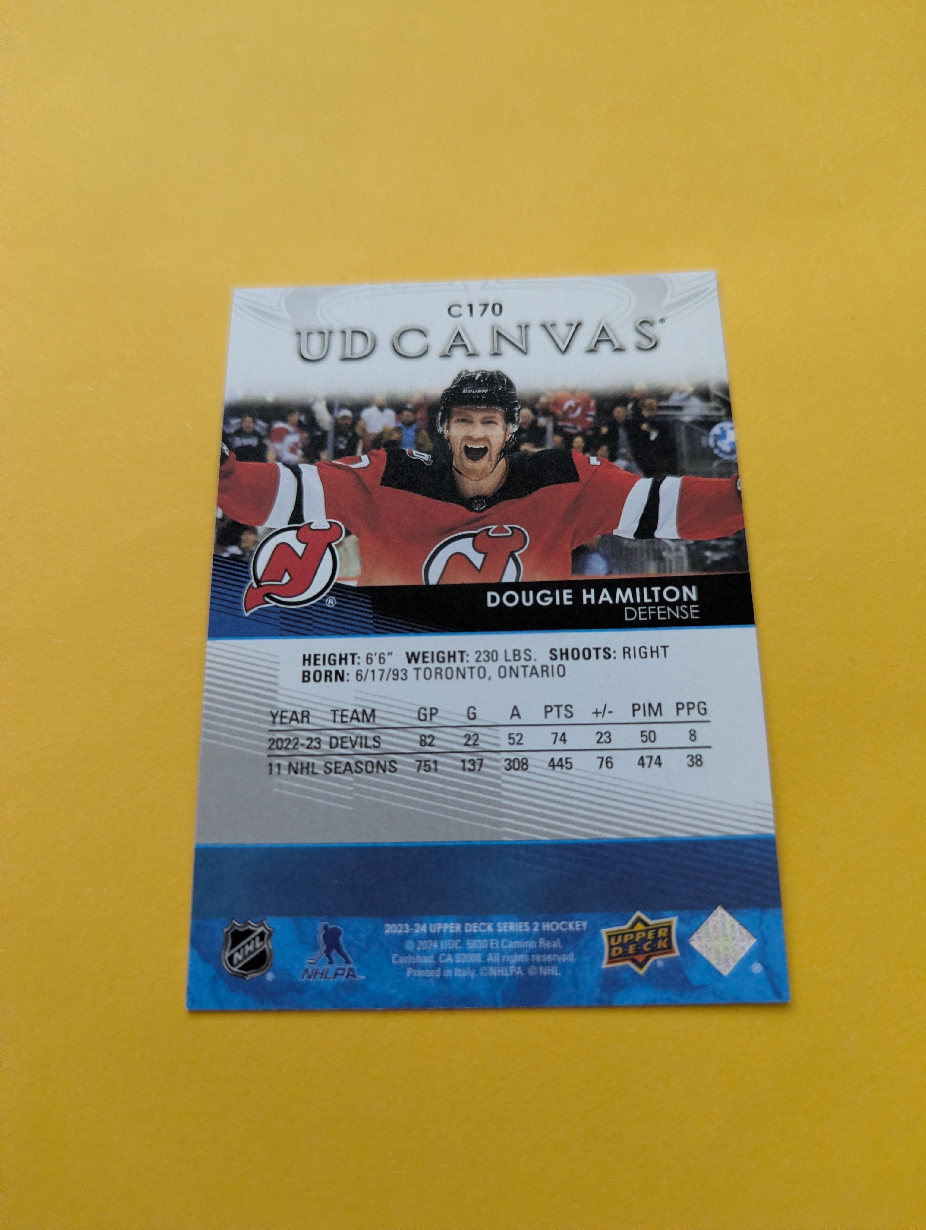 Dougie Hamilton 23-24 Upper Deck UD Canvas Card