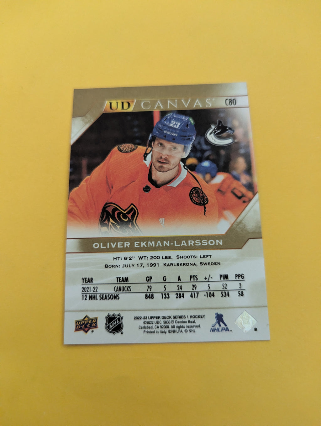 Oliver Ekman Larsson 22-23 Upper Deck UD Canvas Card