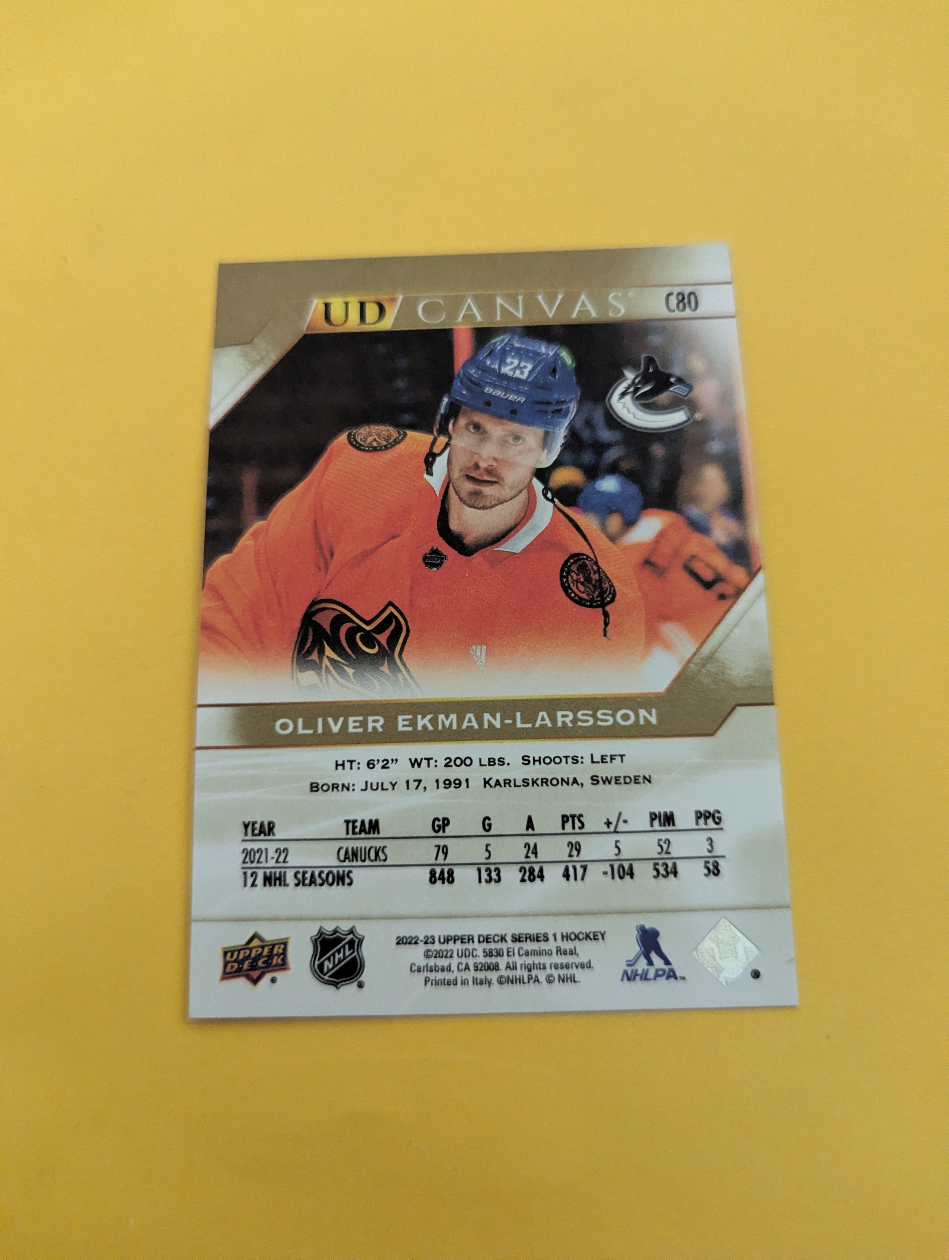Oliver Ekman Larsson 22-23 Upper Deck UD Canvas Card