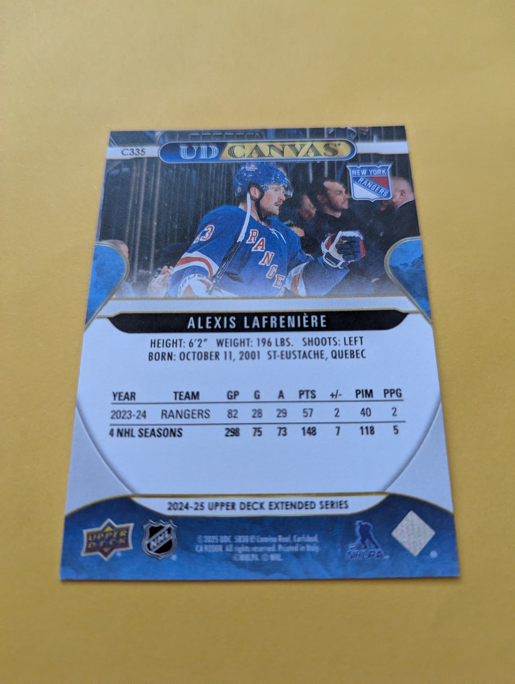 Alexis Lafreniere 24-25 Upper Deck UD Canvas Card