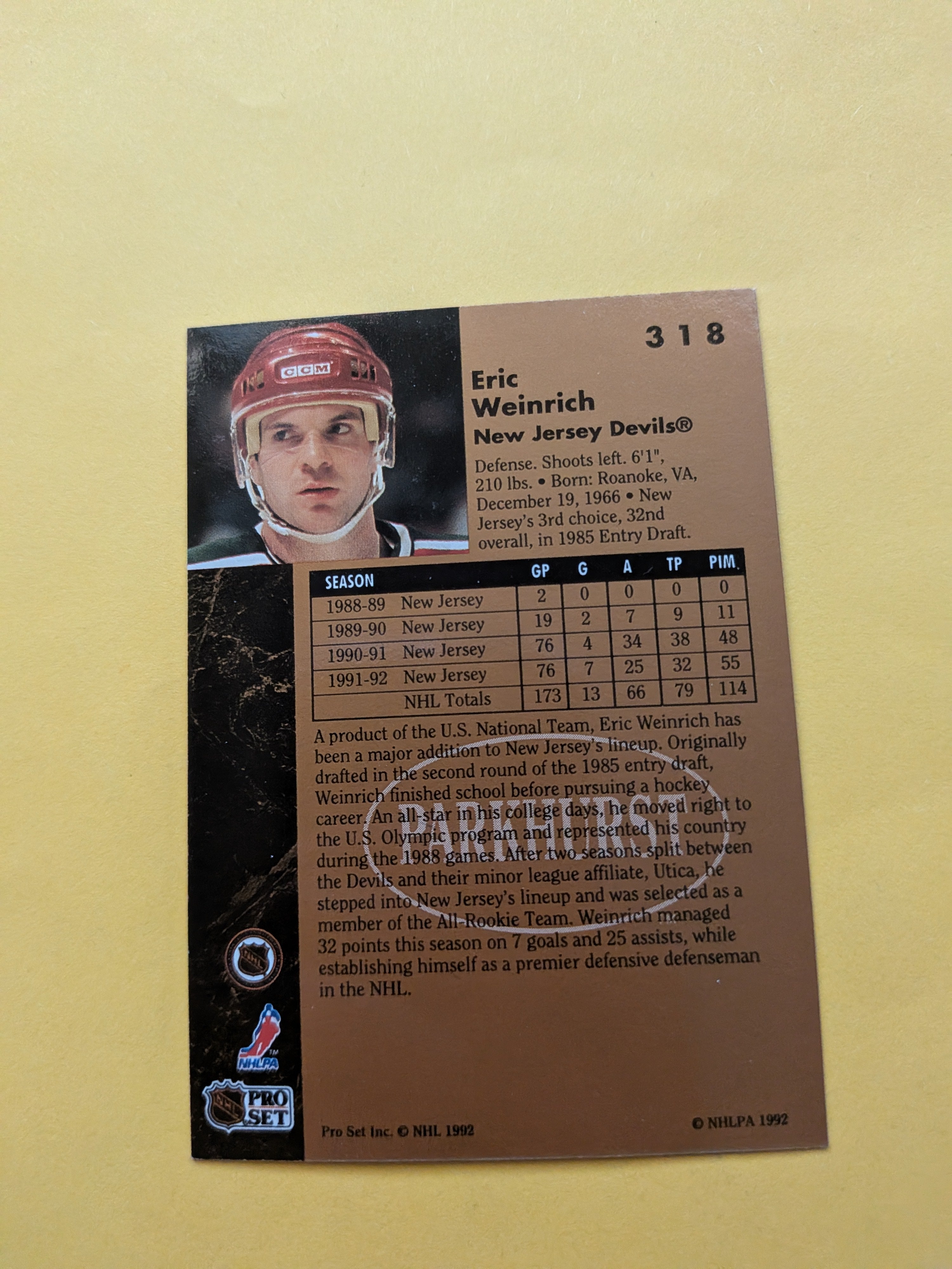 Eric Weinrich Signed New Jersey Devils Card B