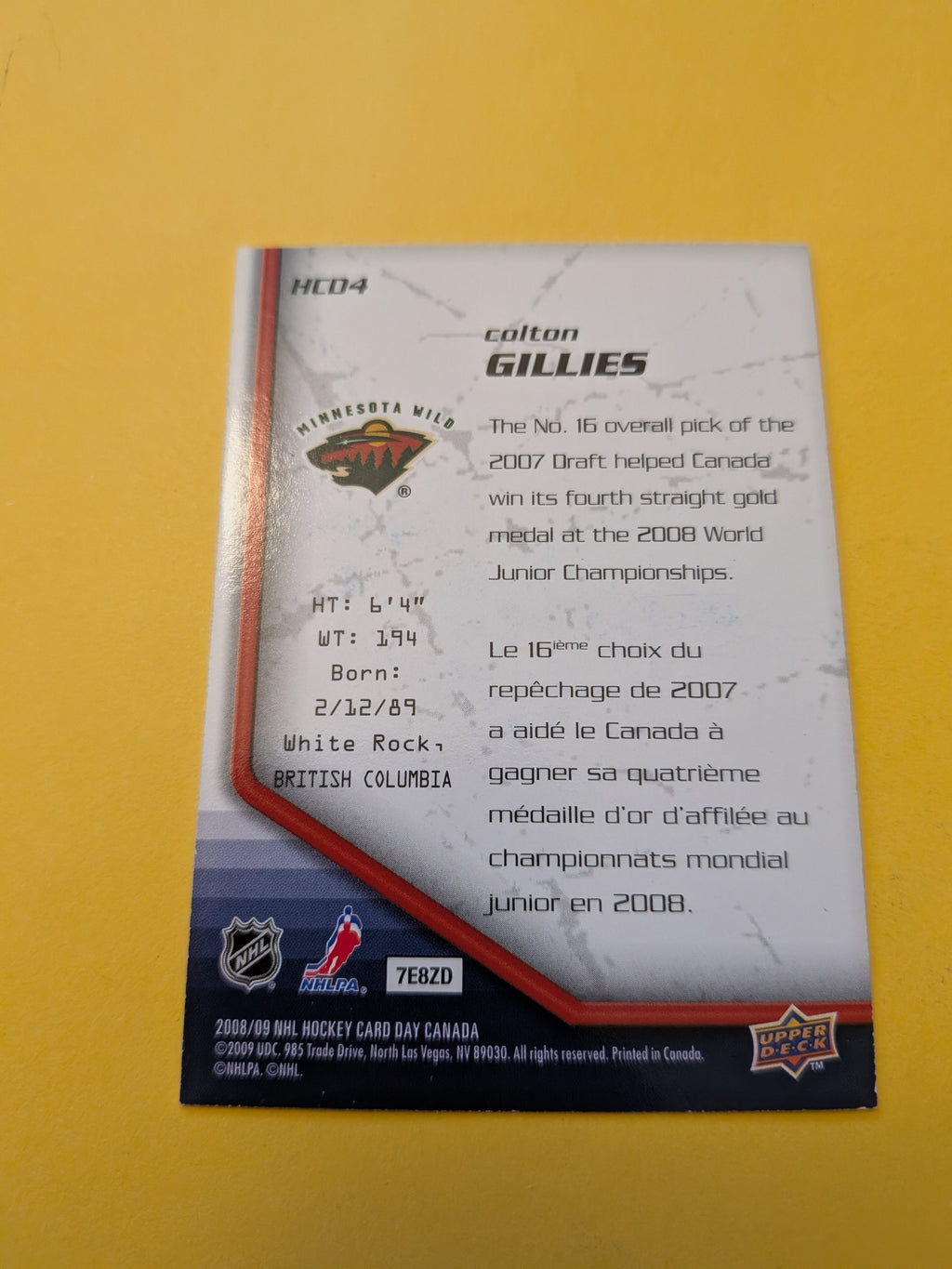 Colton Gillies Signed Minnesota Wild Rookie Card B