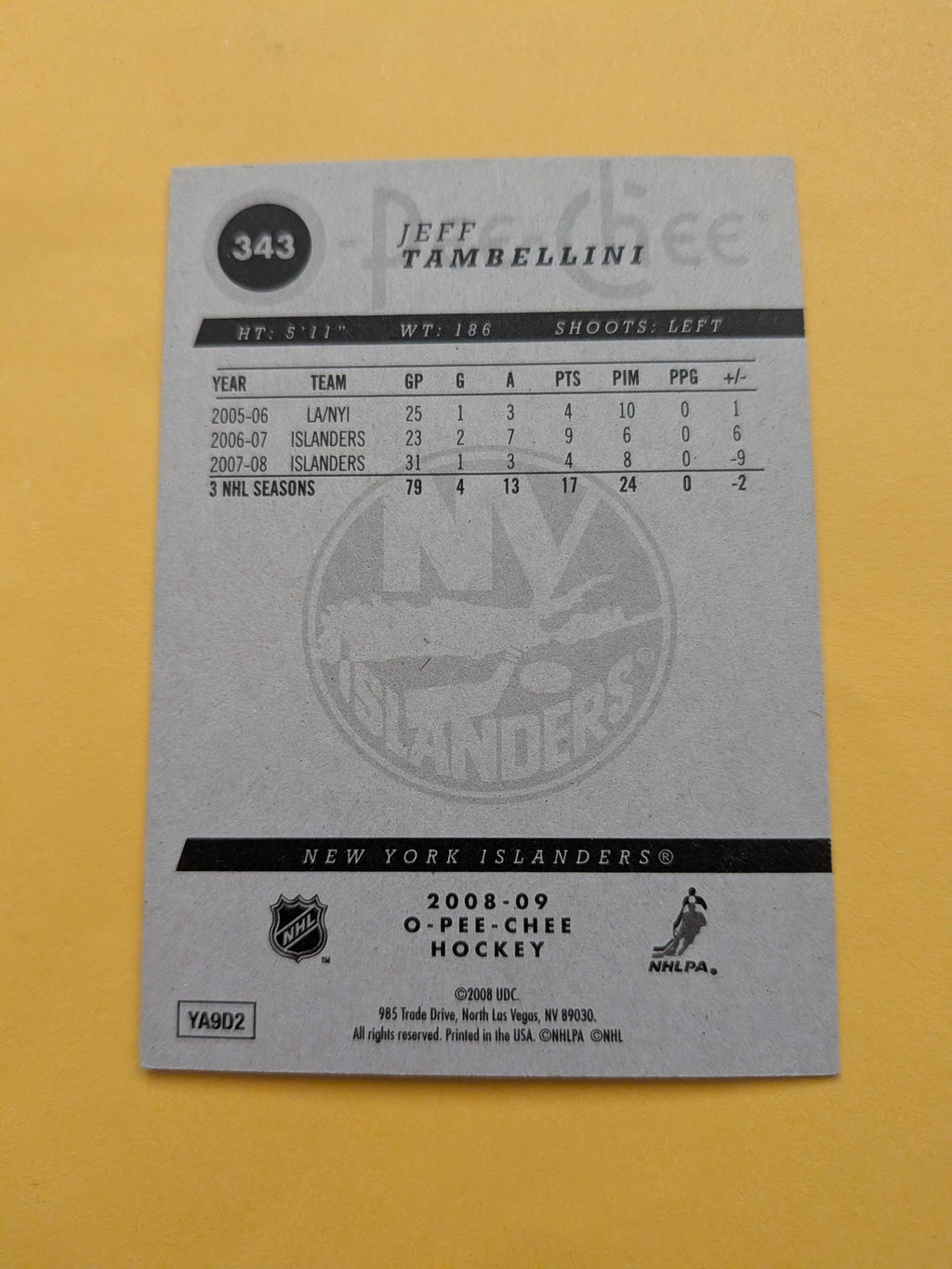 Jeff Tambellini Signed New York Islanders Card A