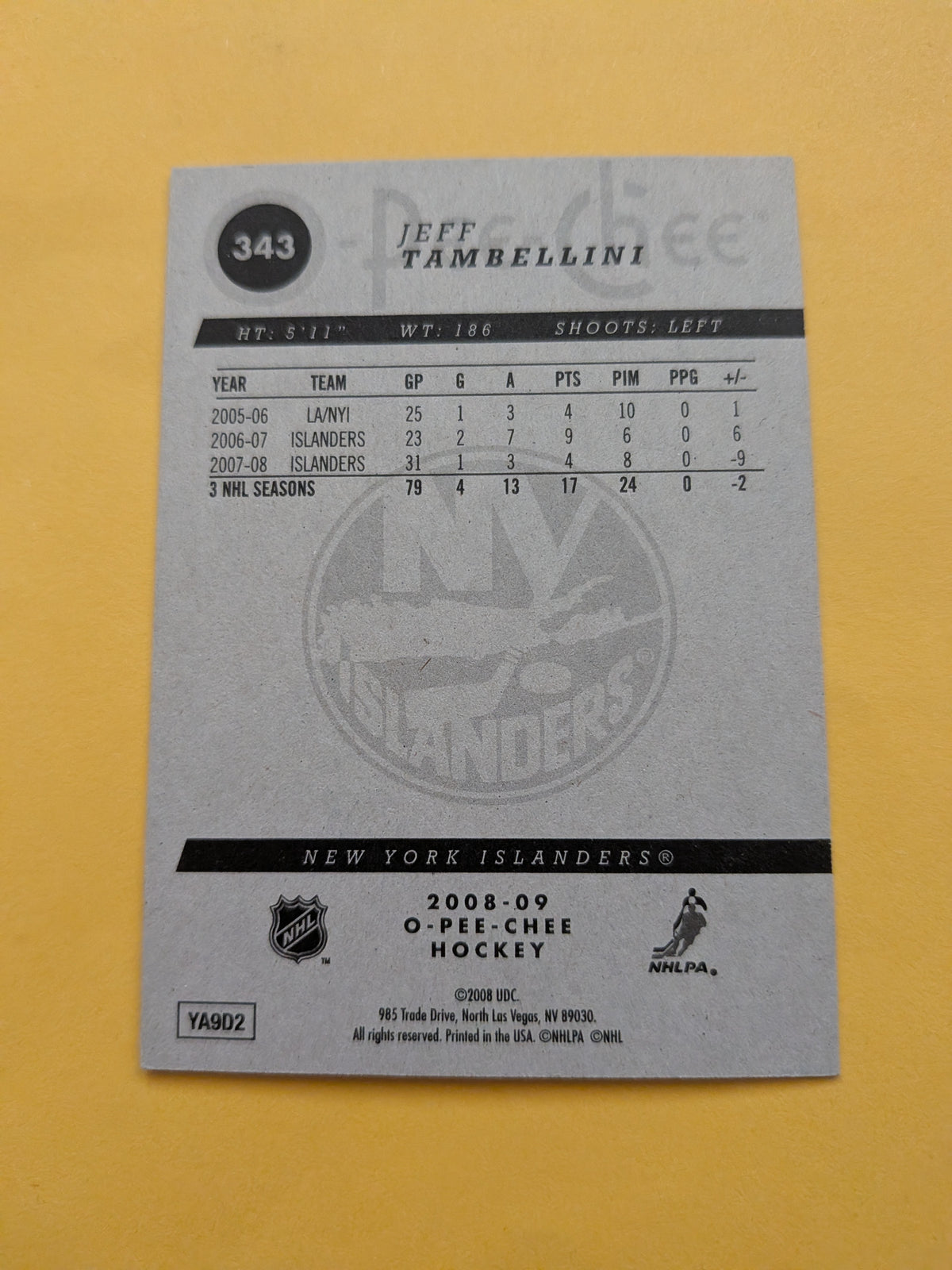 Jeff Tambellini Signed New York Islanders Card A